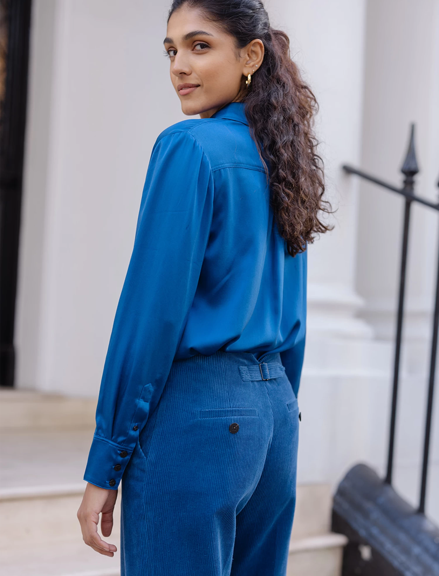 Harlow Corduroy Wide Leg Trouser - Blue - Image 2