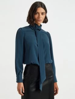 Bianca Blouse With Scarf - Petrol Blue