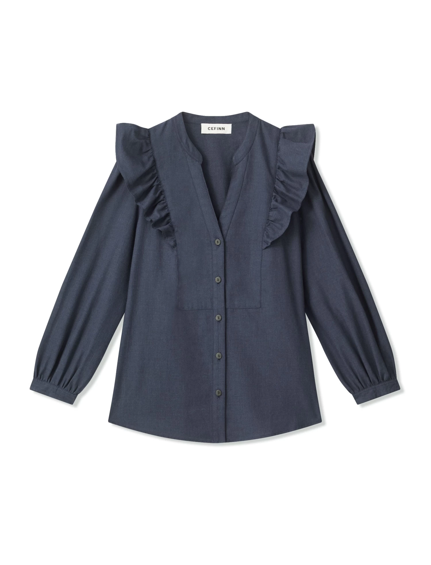 Dixie Brushed Cotton Long Sleeve Frill Shirt - Dark Blue - Image 5
