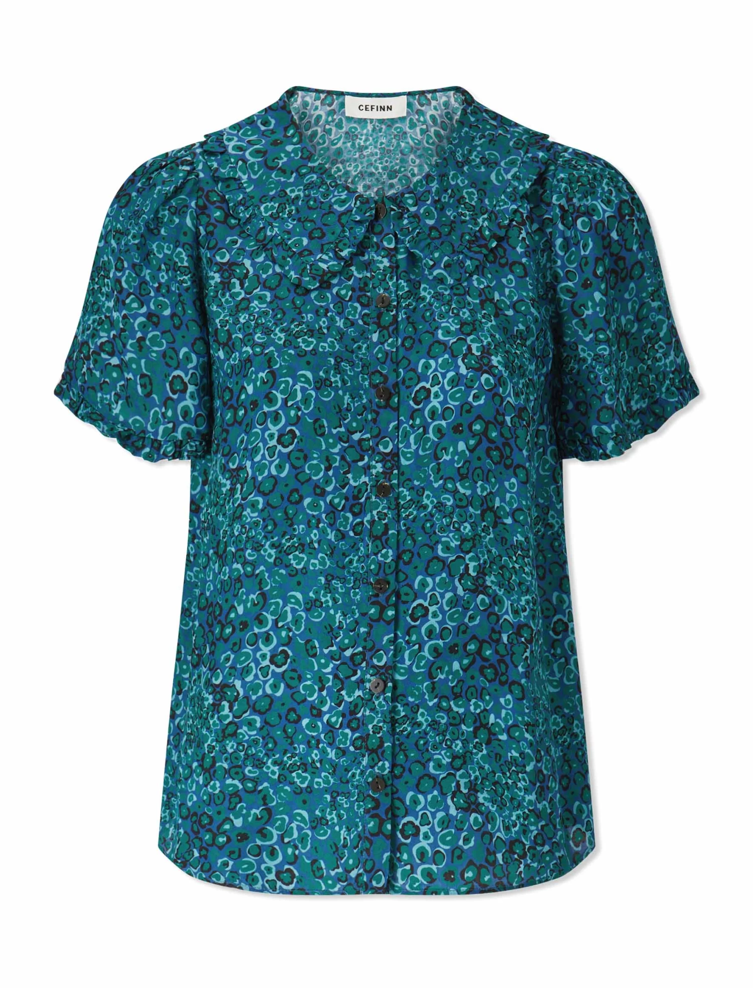 Rosa Silk Blend Blouse - Turquoise Blue Leopard Pansy Print - Image 6