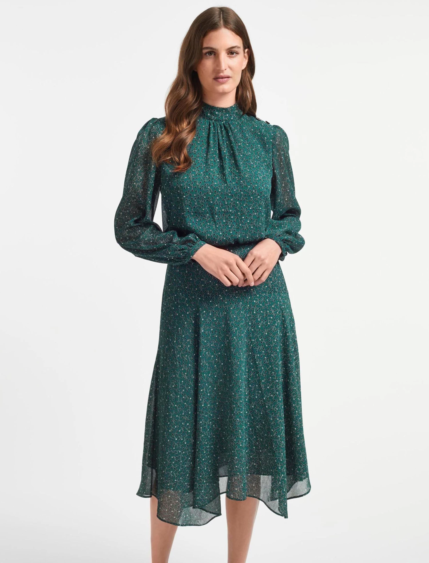 Emilia Midi Dress - Green Black Graphic Coral Print - Image 4