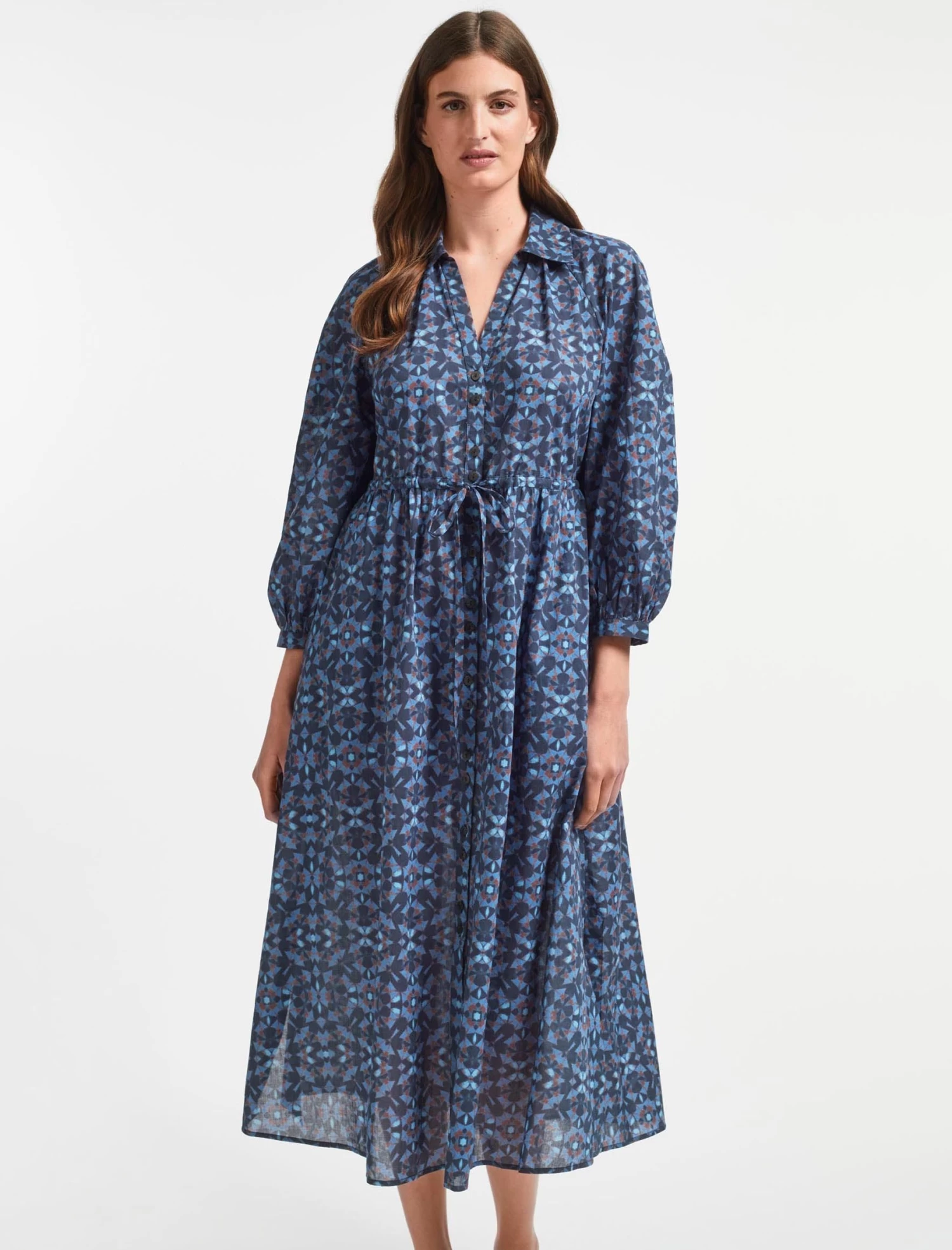 Liberty Organic Cotton Maxi Dress - Blue Shibori Print - Image 2
