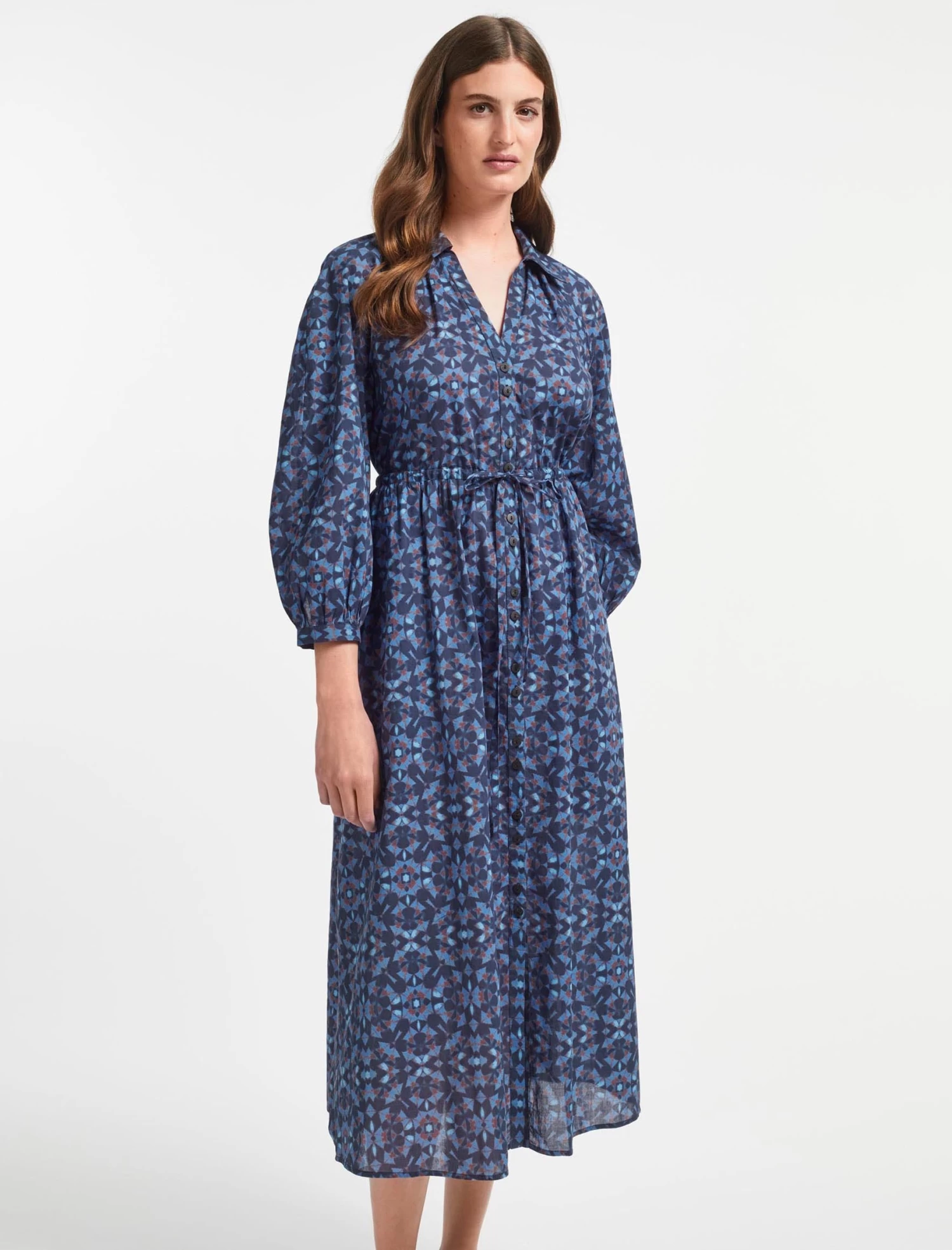 Liberty Organic Cotton Maxi Dress - Blue Shibori Print - Image 3