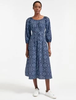 Ingrid Organic Cotton Maxi Dress - Blue Shibori Print
