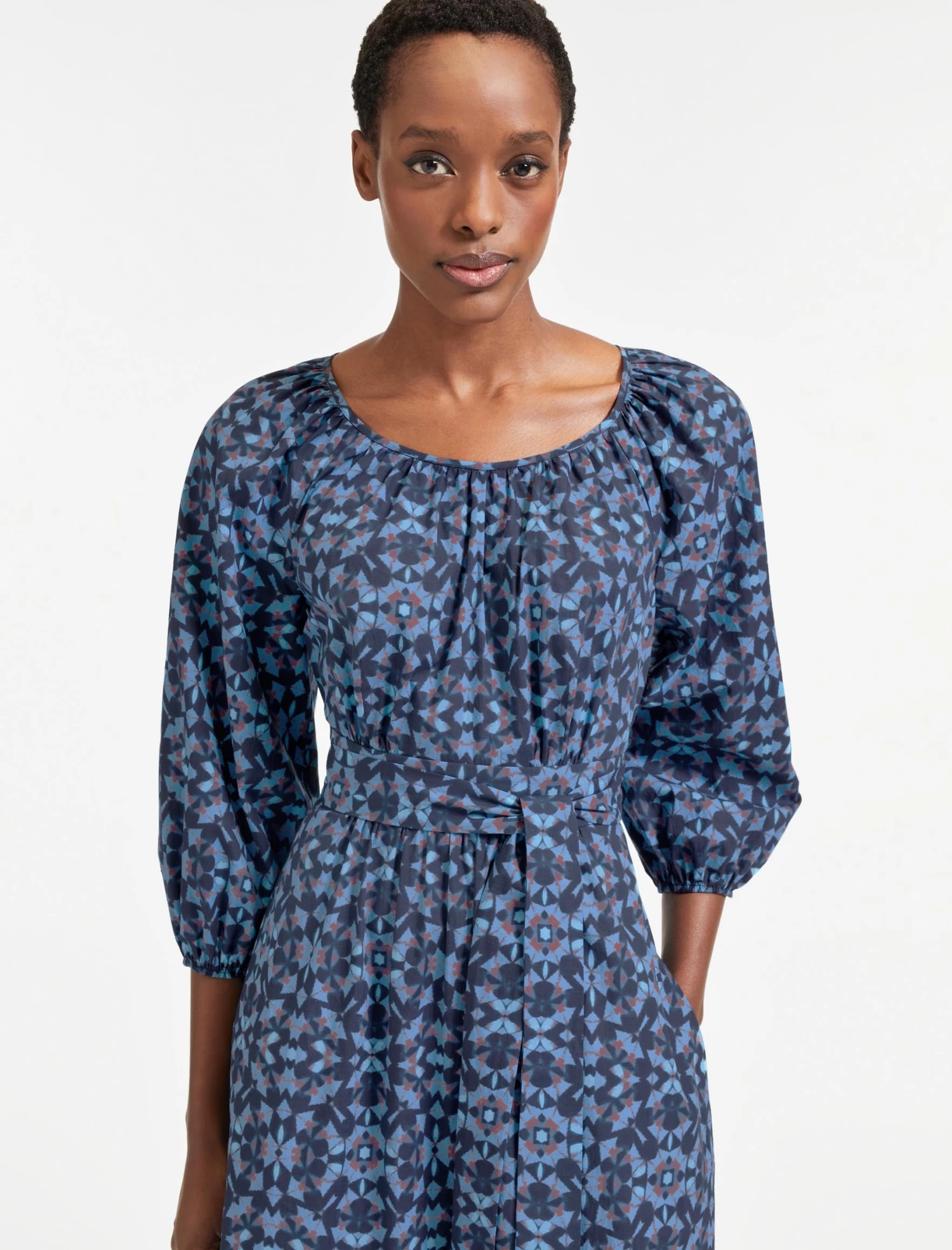 Ingrid Organic Cotton Maxi Dress - Blue Shibori Print - Image 2