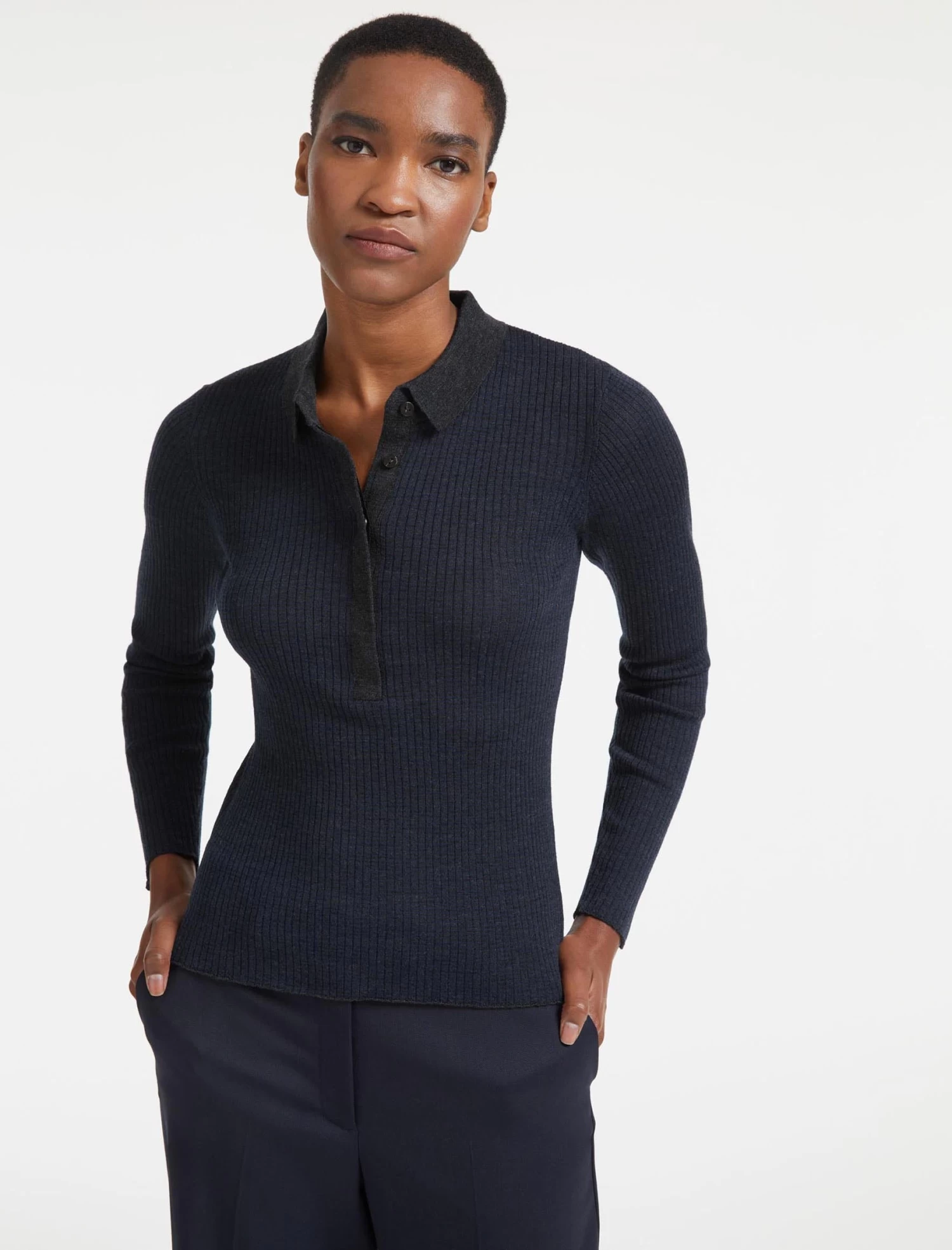 Jonah Wool Jumper - Charcoal Mid Blue Stripe