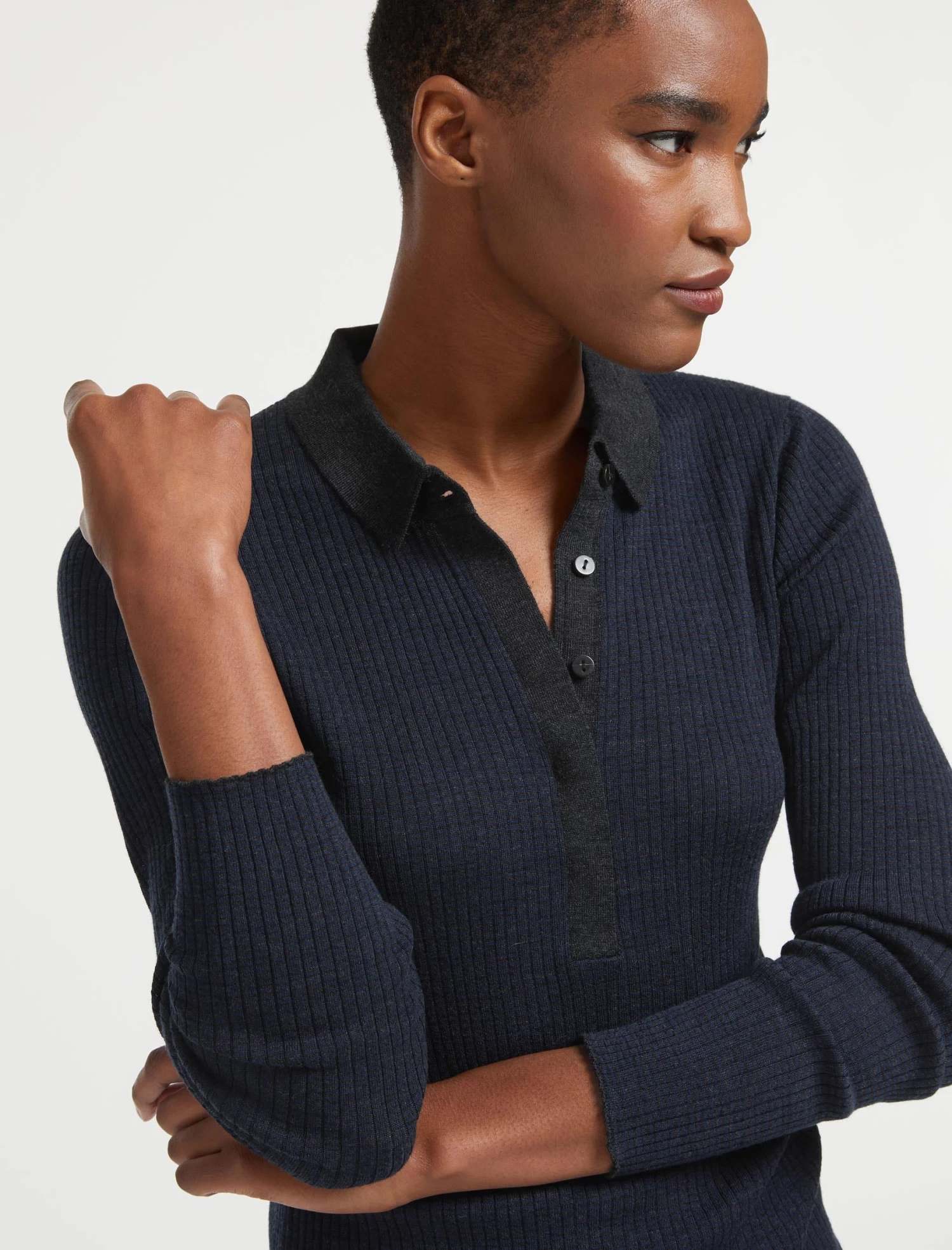 Jonah Wool Jumper - Charcoal Mid Blue Stripe - Image 4