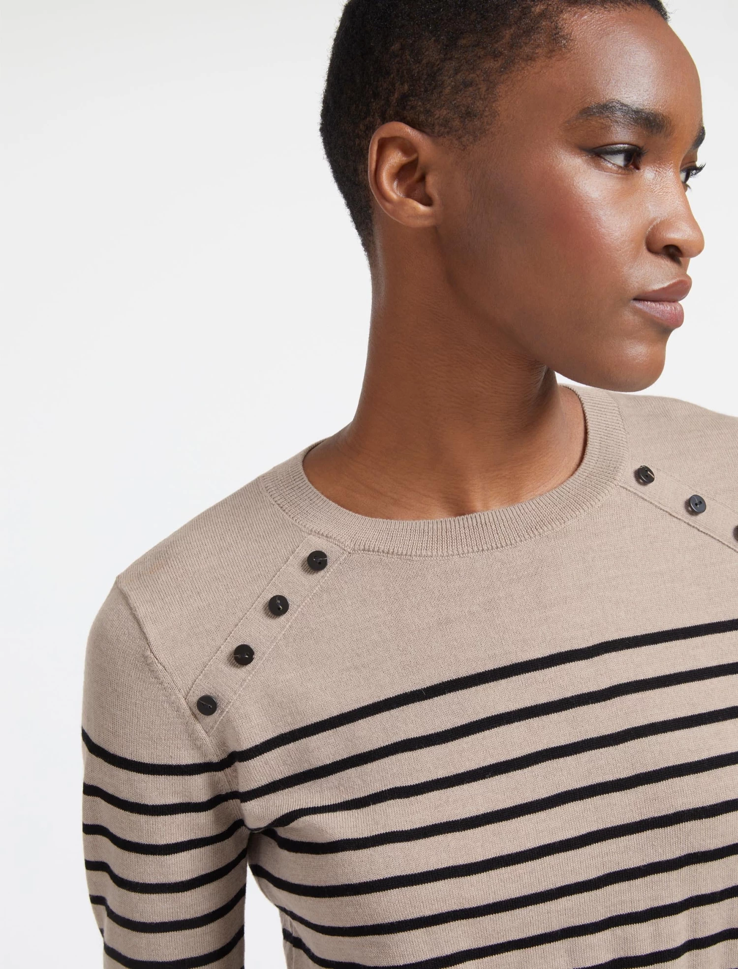 Hailey Wool Jumper - Beige Black Stripe - Image 3