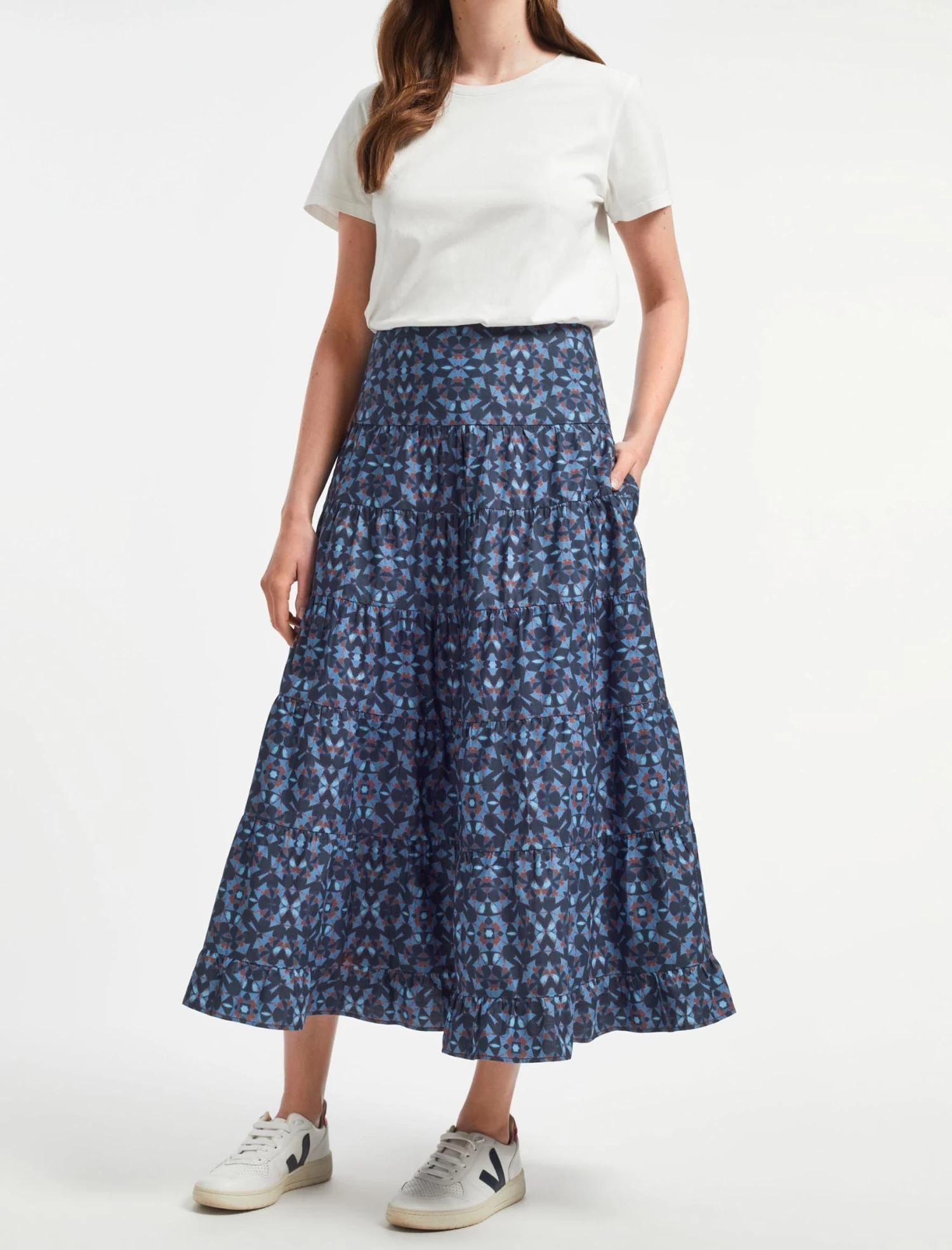 Sawyer Organic Cotton Maxi Skirt - Blue Shibori Print - Image 2