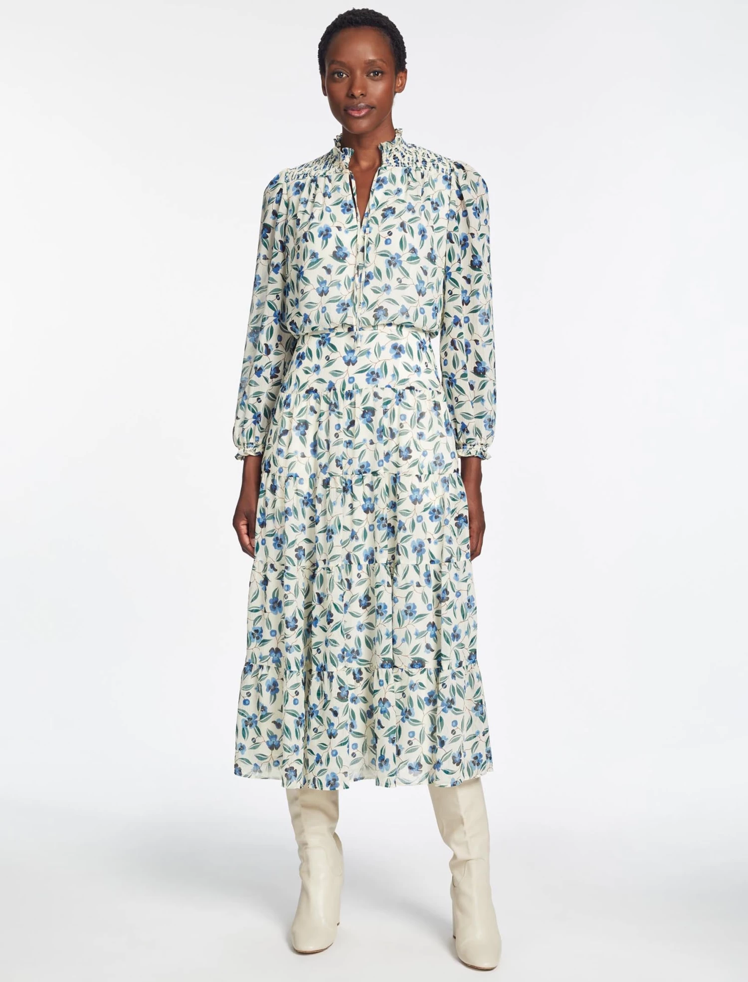 Zoe Maxi Dress - Cream Blue Deco Floral Print - Image 6