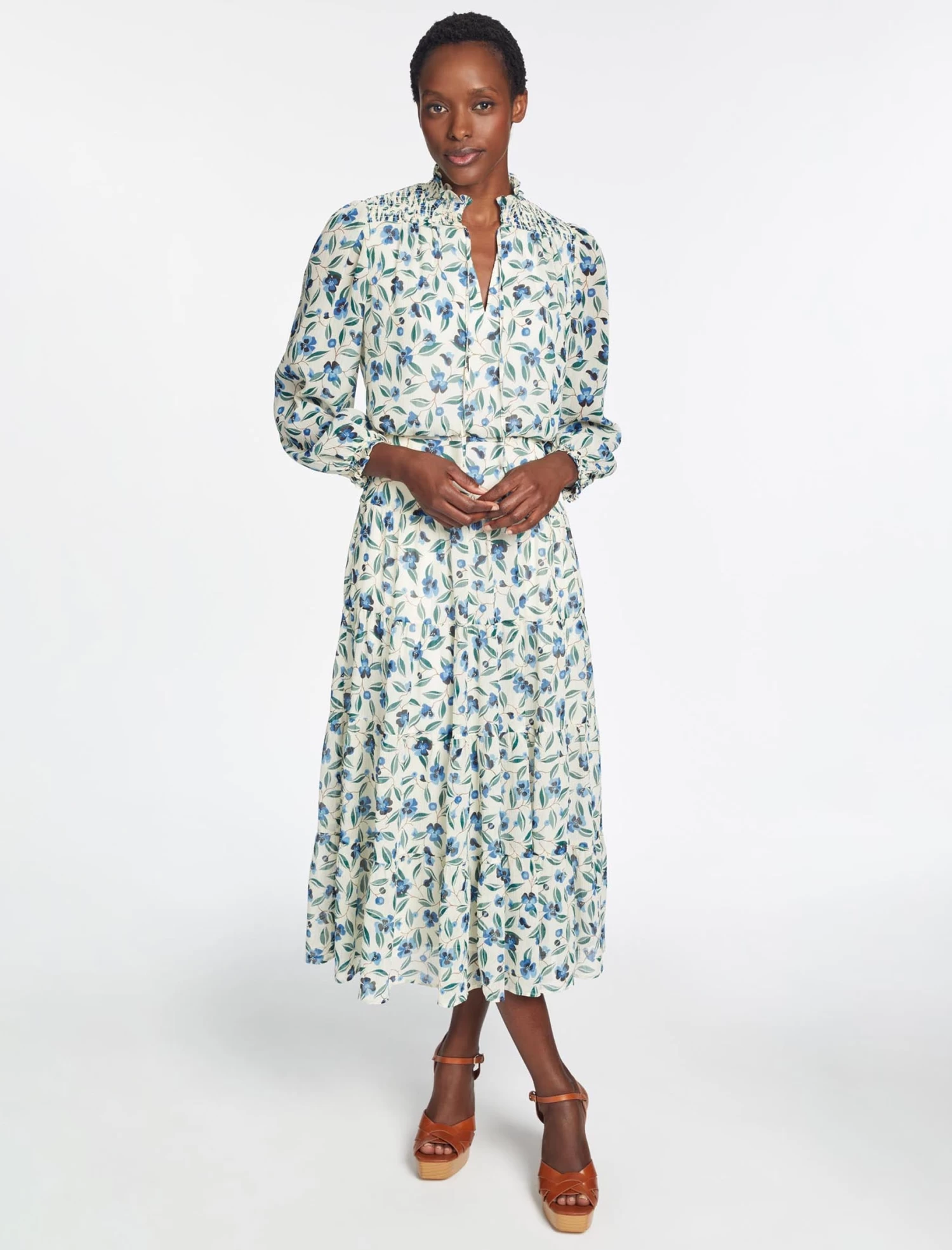 Zoe Maxi Dress - Cream Blue Deco Floral Print - Image 3