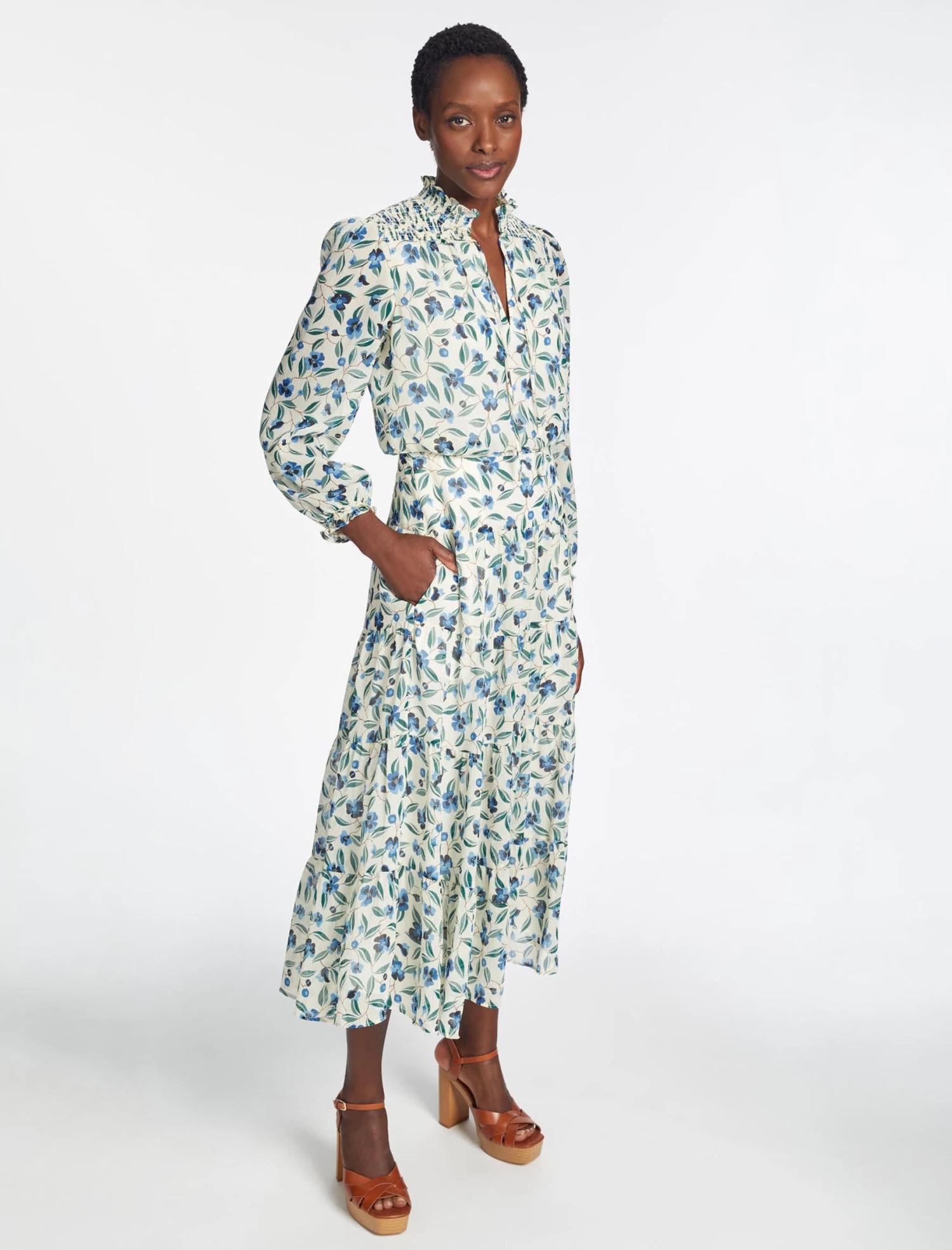 Zoe Maxi Dress - Cream Blue Deco Floral Print - Image 4