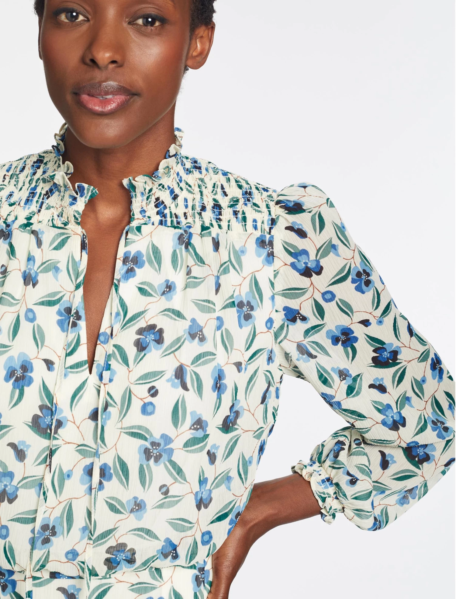 Zoe Maxi Dress - Cream Blue Deco Floral Print - Image 5