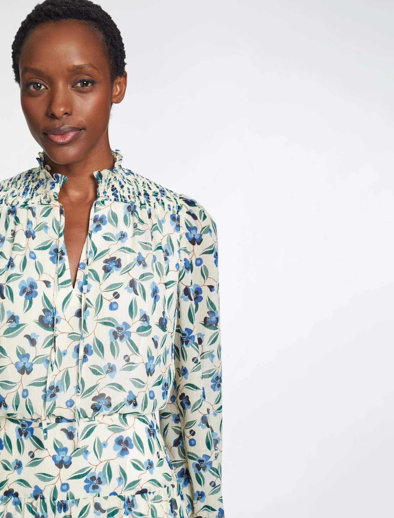 Zoe Maxi Dress - Cream Blue Deco Floral Print - Image 2