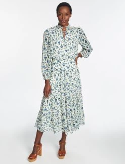 Zoe Maxi Dress - Cream Blue Deco Floral Print