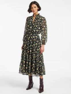 Zoe Maxi Dress - Black Yellow Deco Floral Print