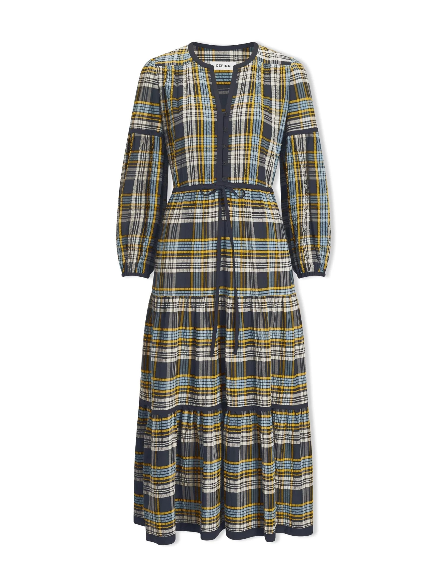 Katie Organic Cotton Seersucker Maxi Dress - Navy Yellow - Image 6