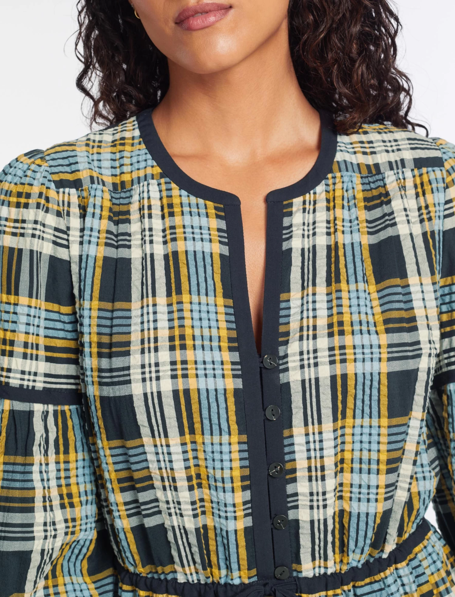 Katie Organic Cotton Seersucker Maxi Dress - Navy Yellow - Image 2