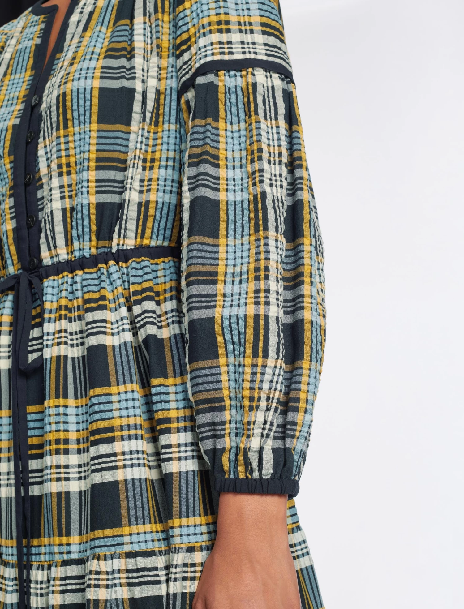 Katie Organic Cotton Seersucker Maxi Dress - Navy Yellow - Image 4