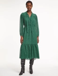 Francesca Midi Dress - Green Rainbow Geo Print