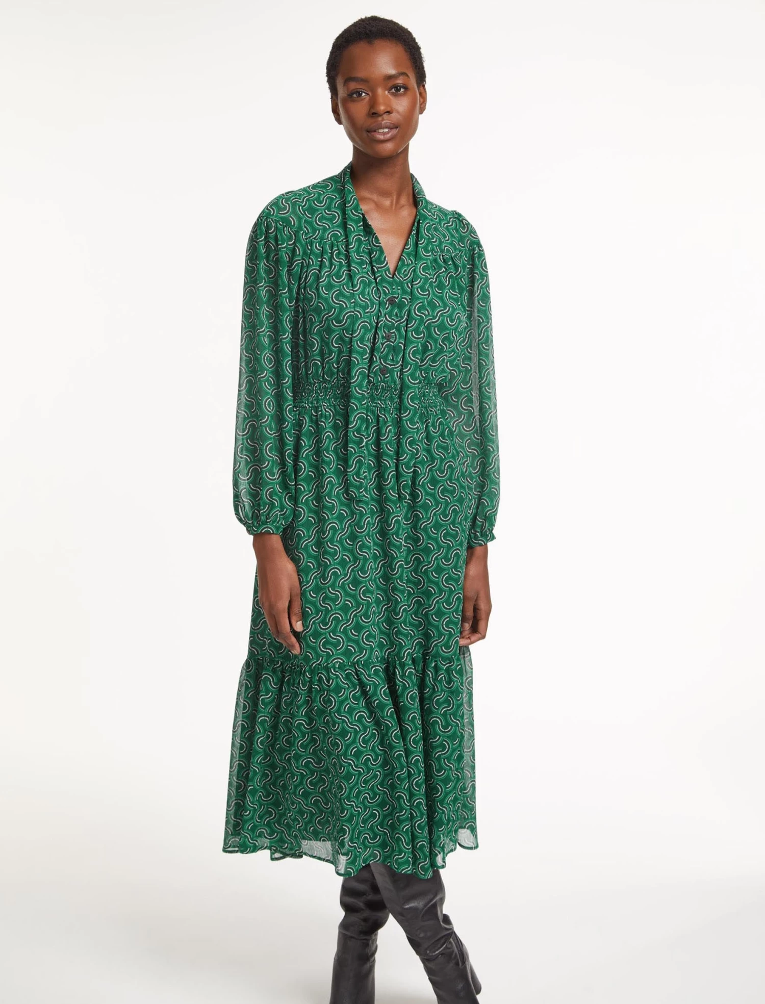 Francesca Midi Dress - Green Rainbow Geo Print - Image 6
