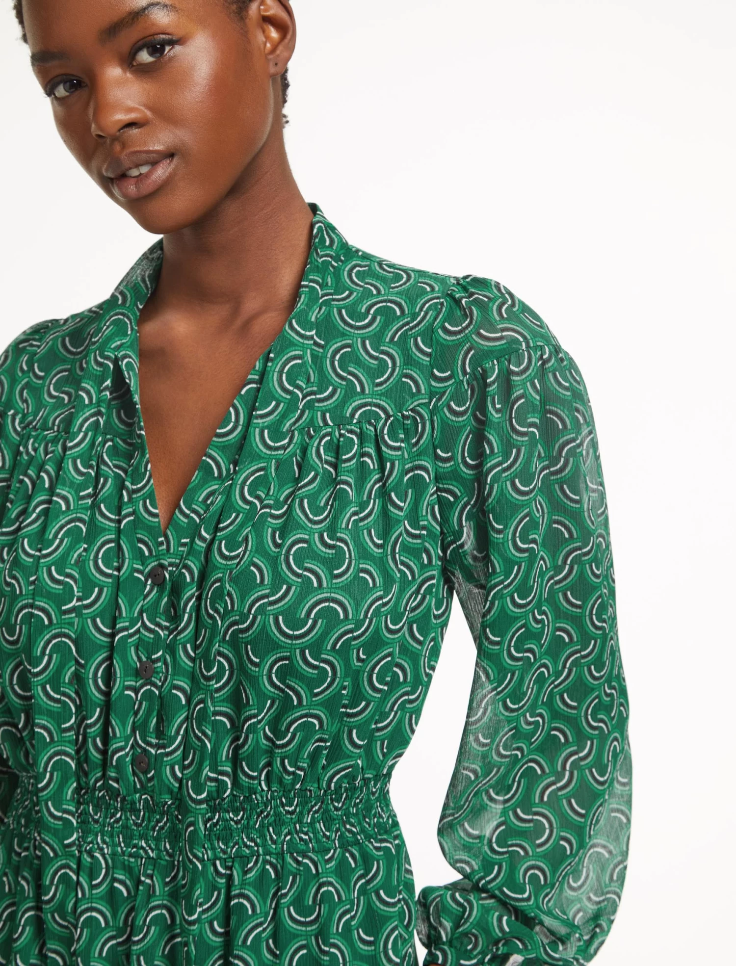 Francesca Midi Dress - Green Rainbow Geo Print - Image 3