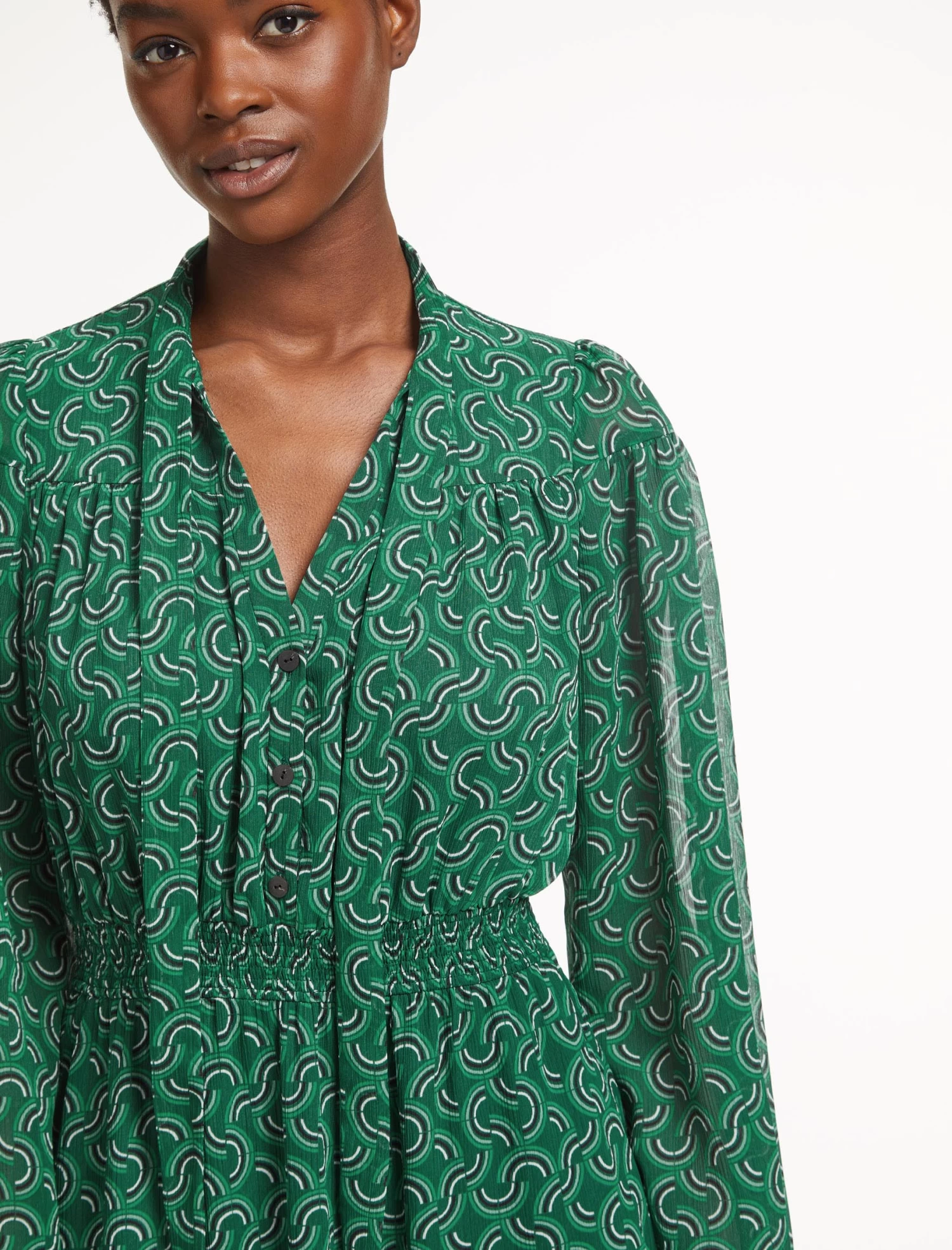 Francesca Midi Dress - Green Rainbow Geo Print - Image 4