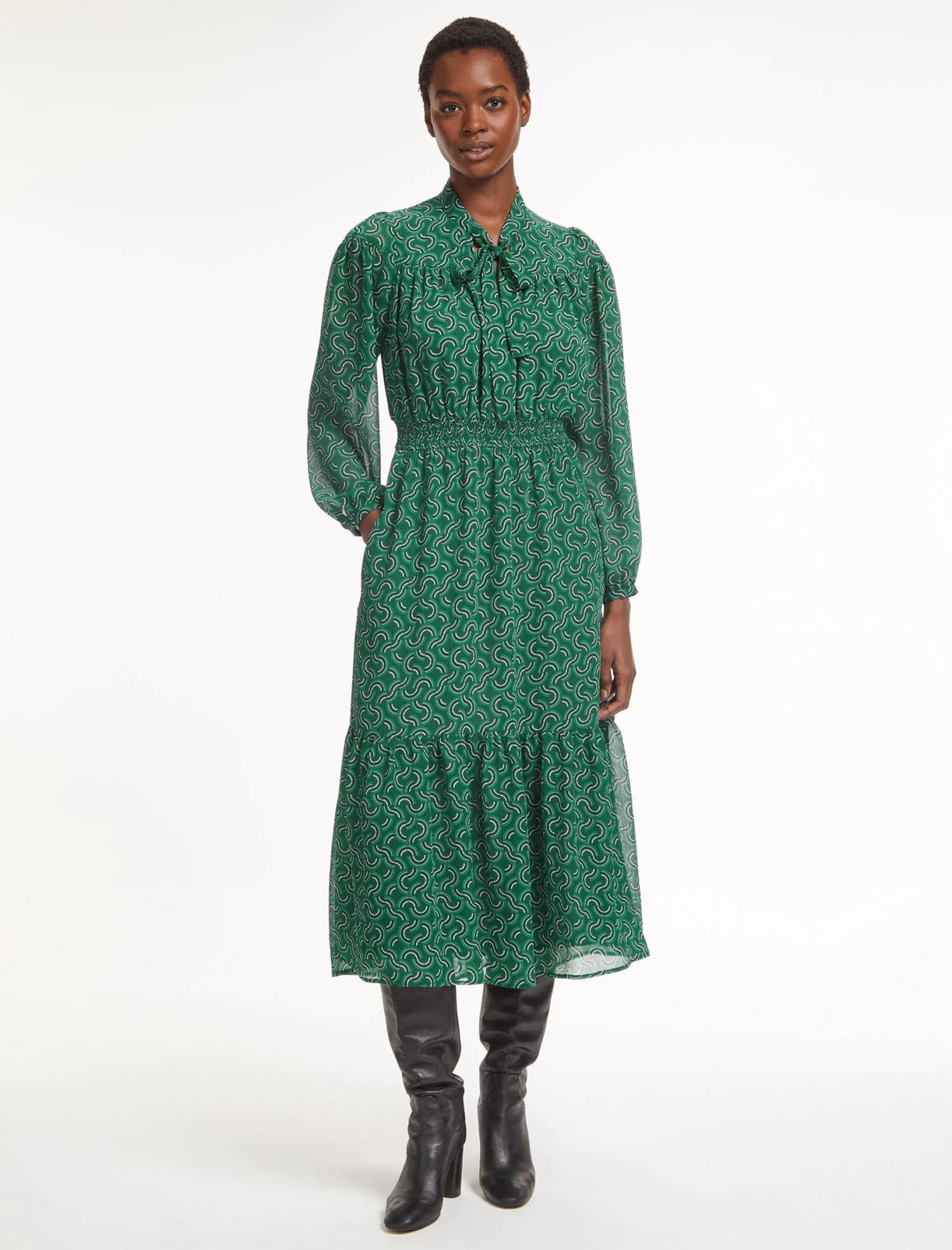 Francesca Midi Dress - Green Rainbow Geo Print - Image 5