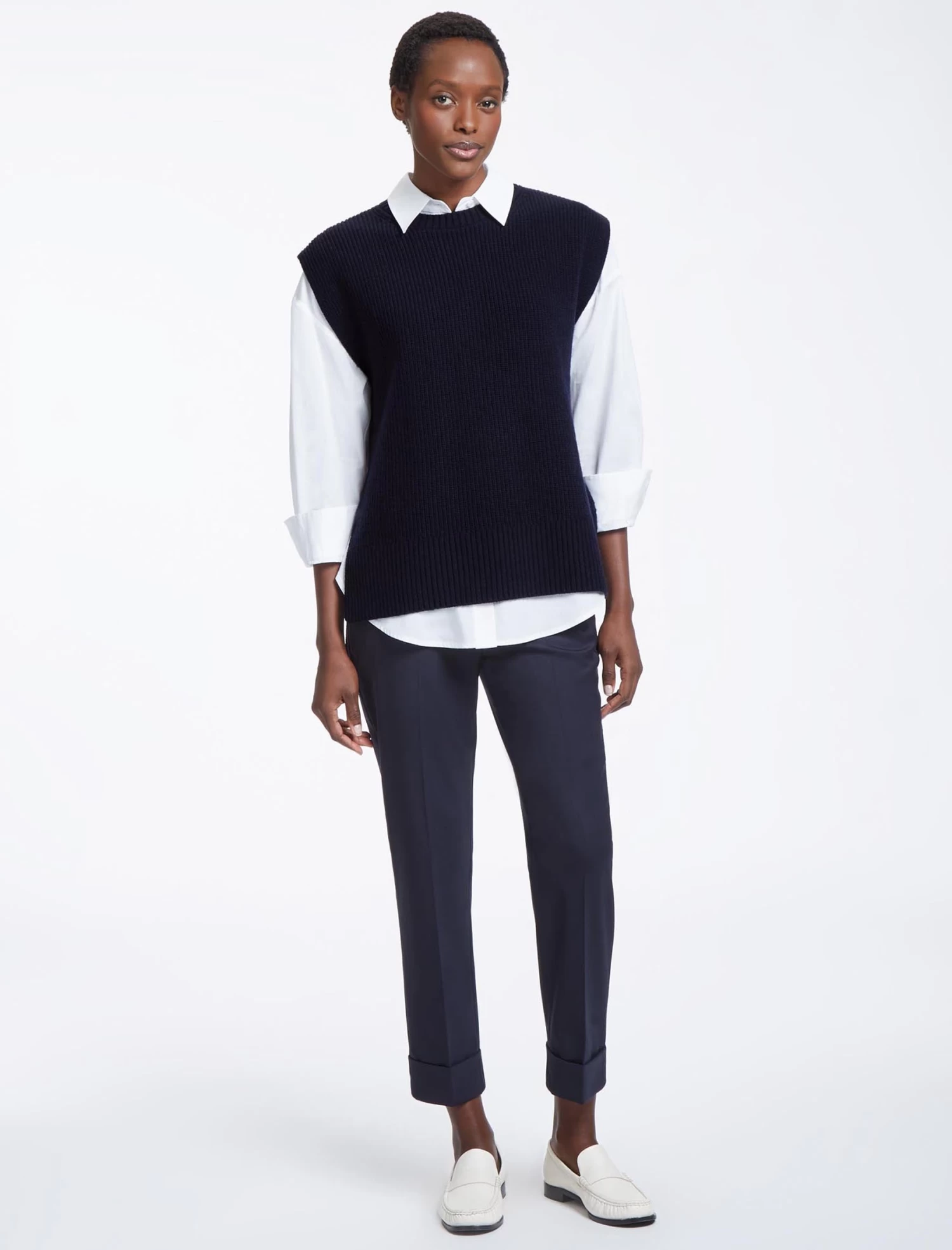 Janice Wool Round Neck Sleeveless Jumper - Navy - Image 5