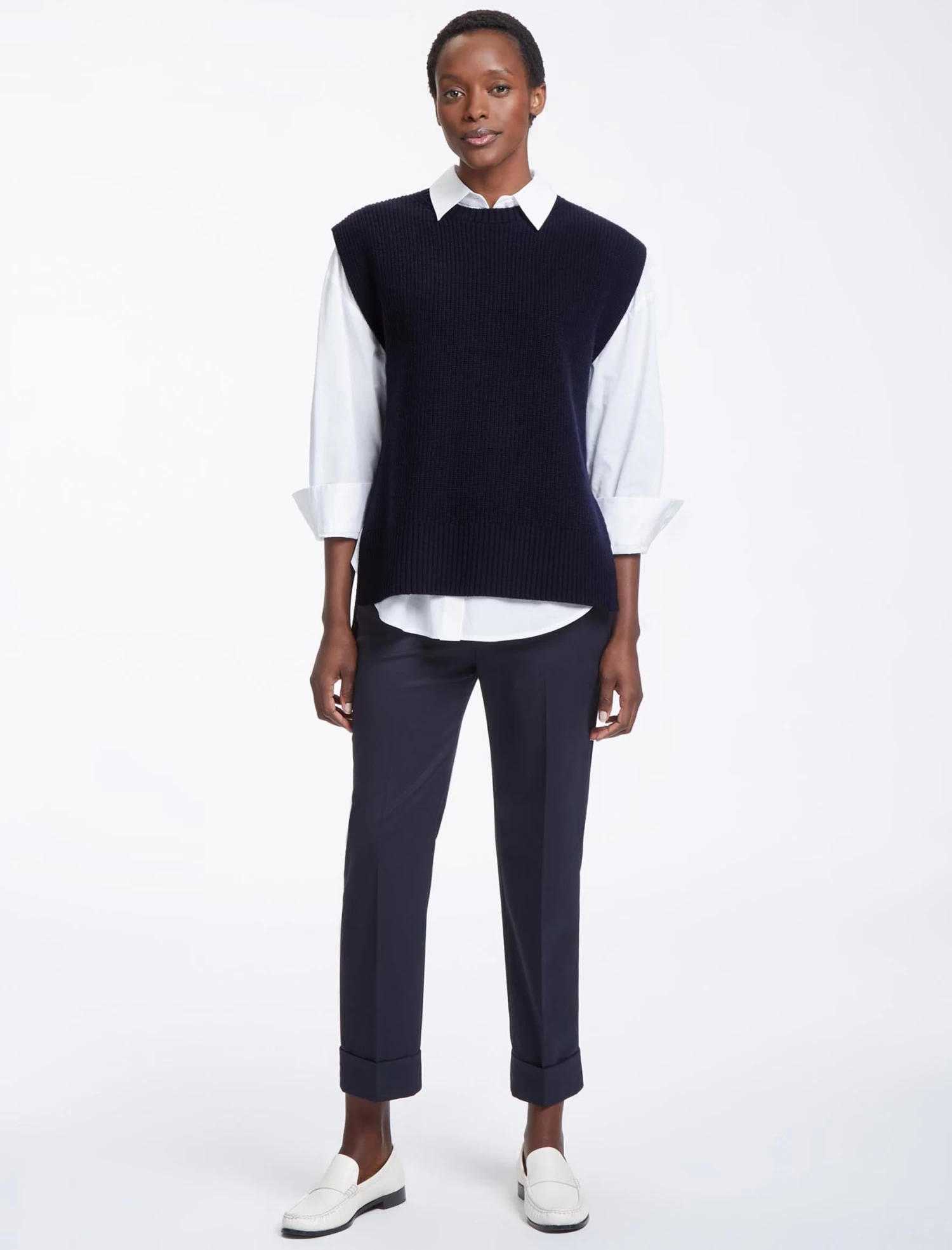 Janice Wool Round Neck Sleeveless Jumper - Navy - Image 3