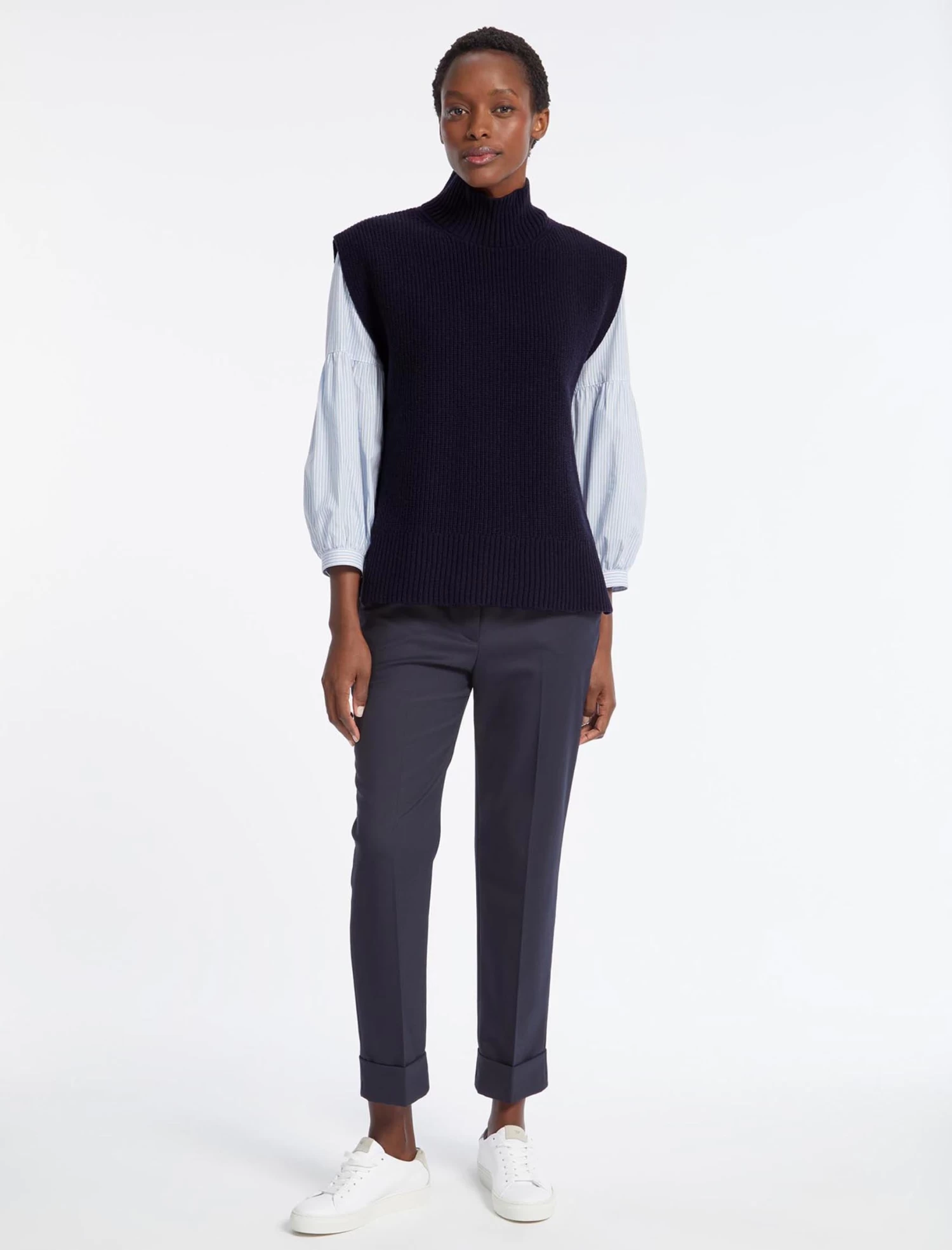 Janice Cashmere Blend Funnel Neck Sleeveless Jumper - Navy - Image 2