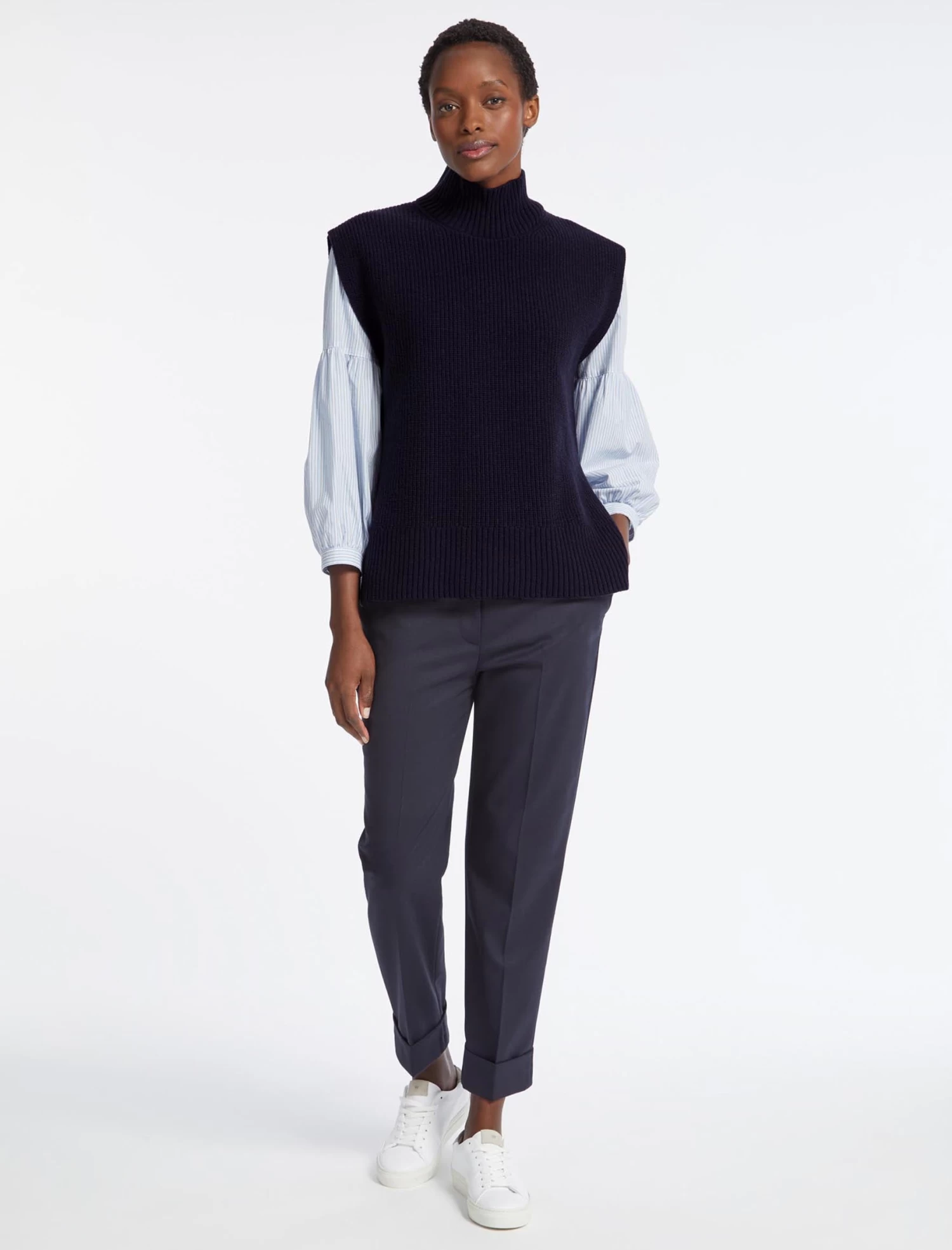 Janice Cashmere Blend Funnel Neck Sleeveless Jumper - Navy - Image 5