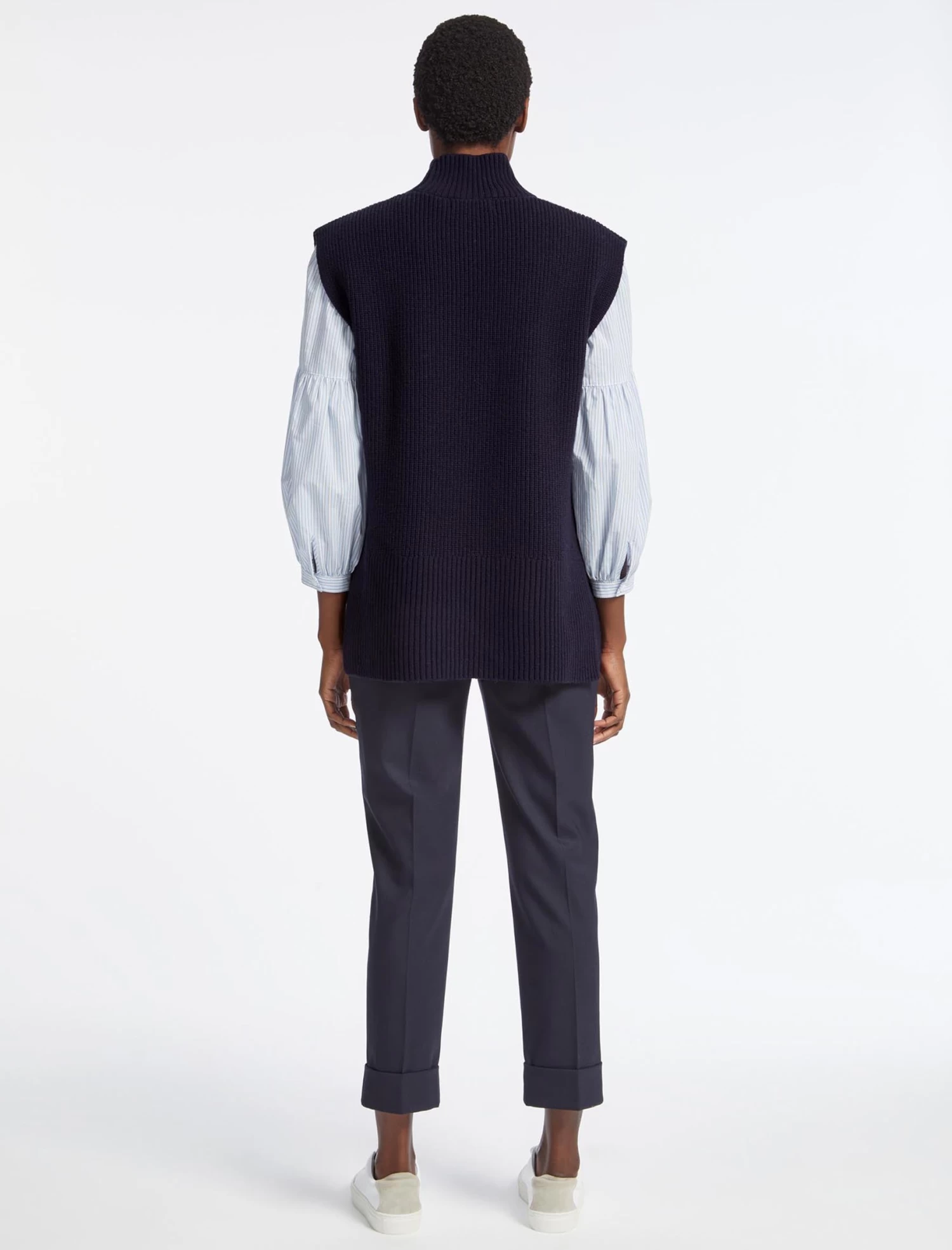 Janice Cashmere Blend Funnel Neck Sleeveless Jumper - Navy - Image 6