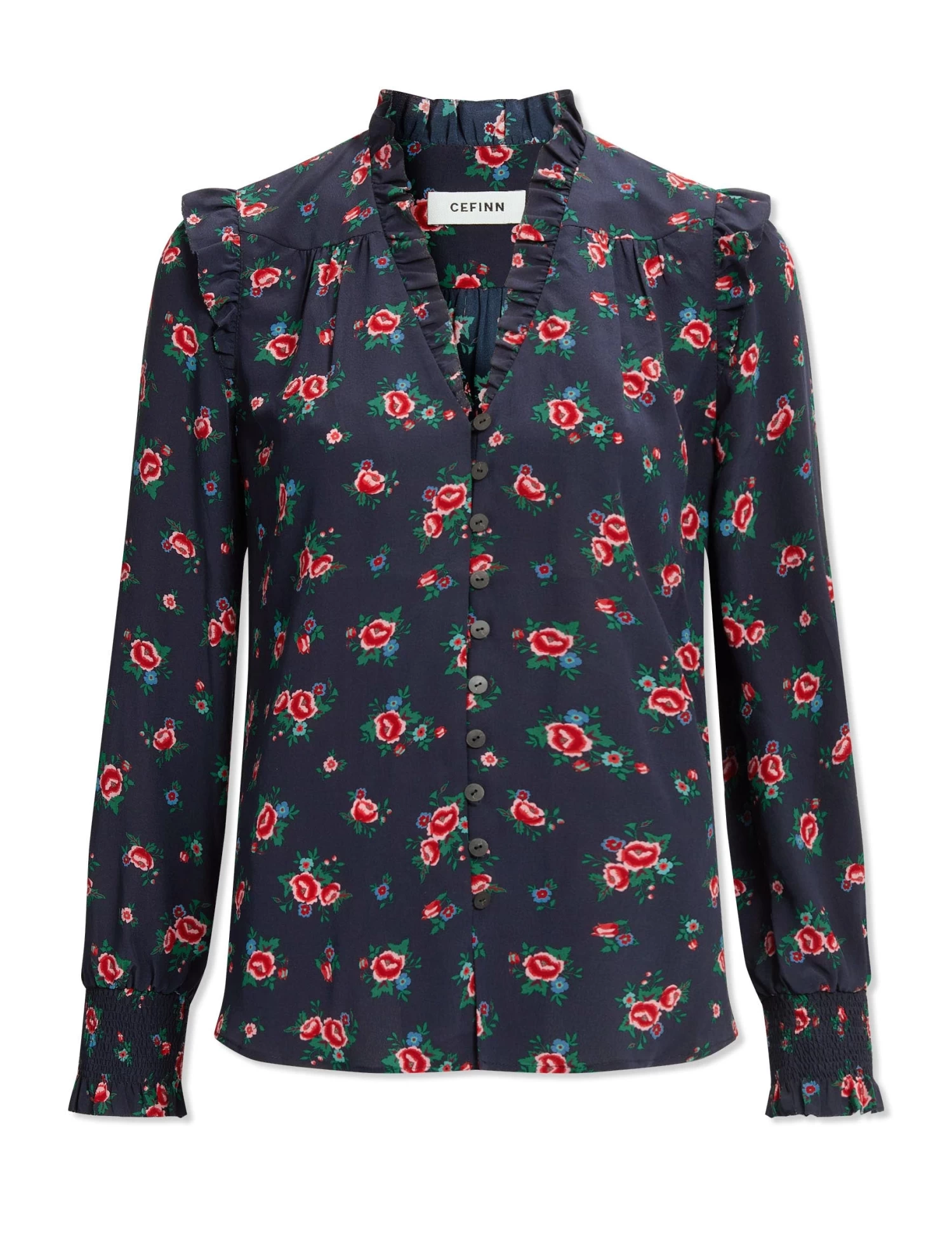 Stella Silk Shirt - Navy Posy Print - Image 7