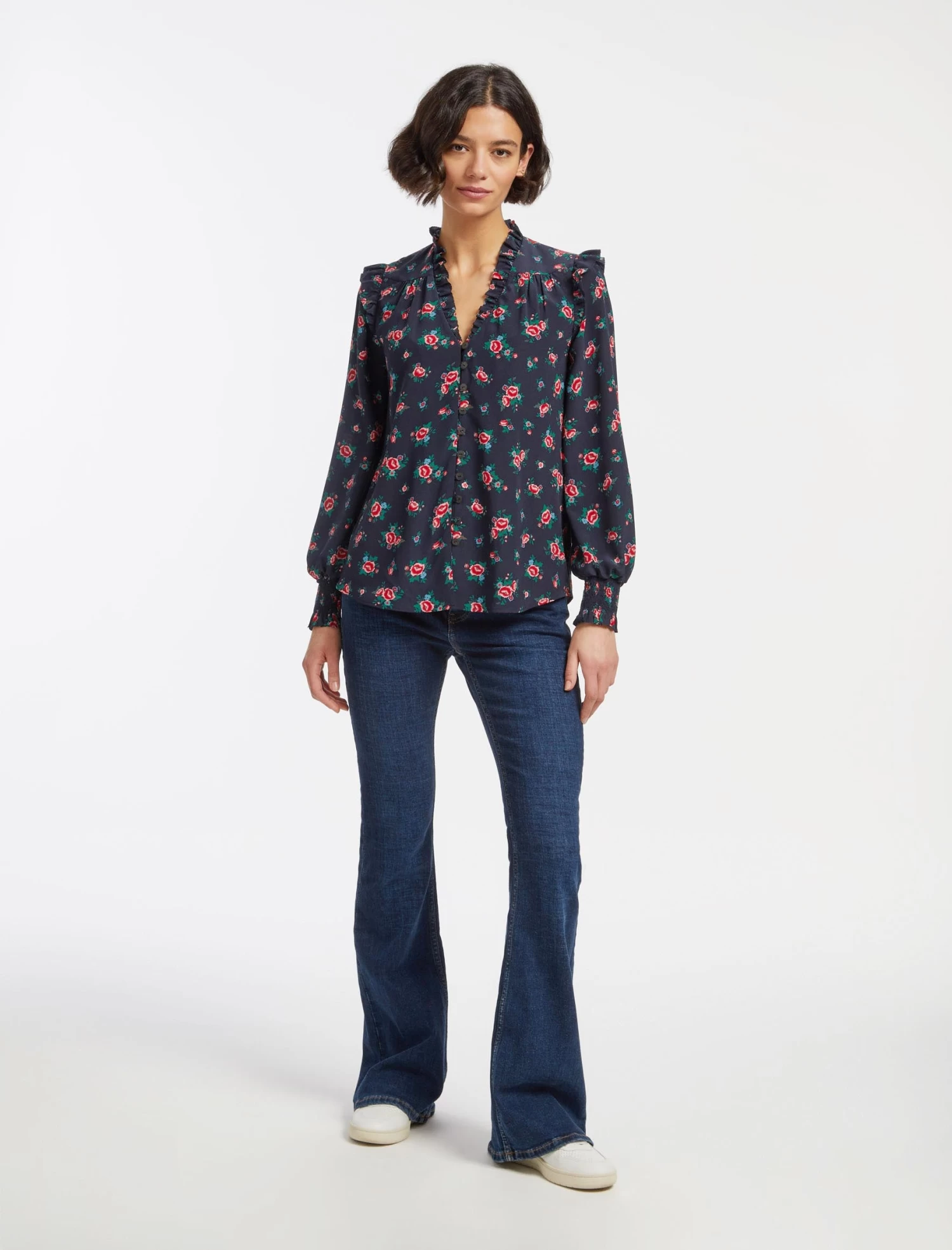 Stella Silk Shirt - Navy Posy Print - Image 3