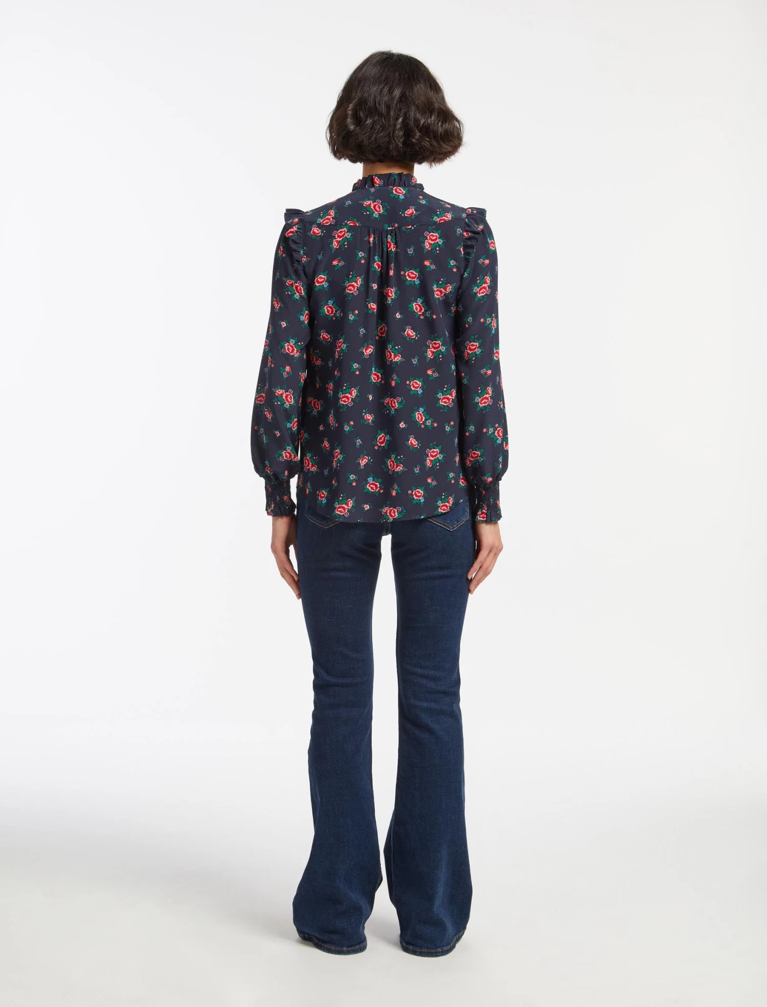 Stella Silk Shirt - Navy Posy Print - Image 6