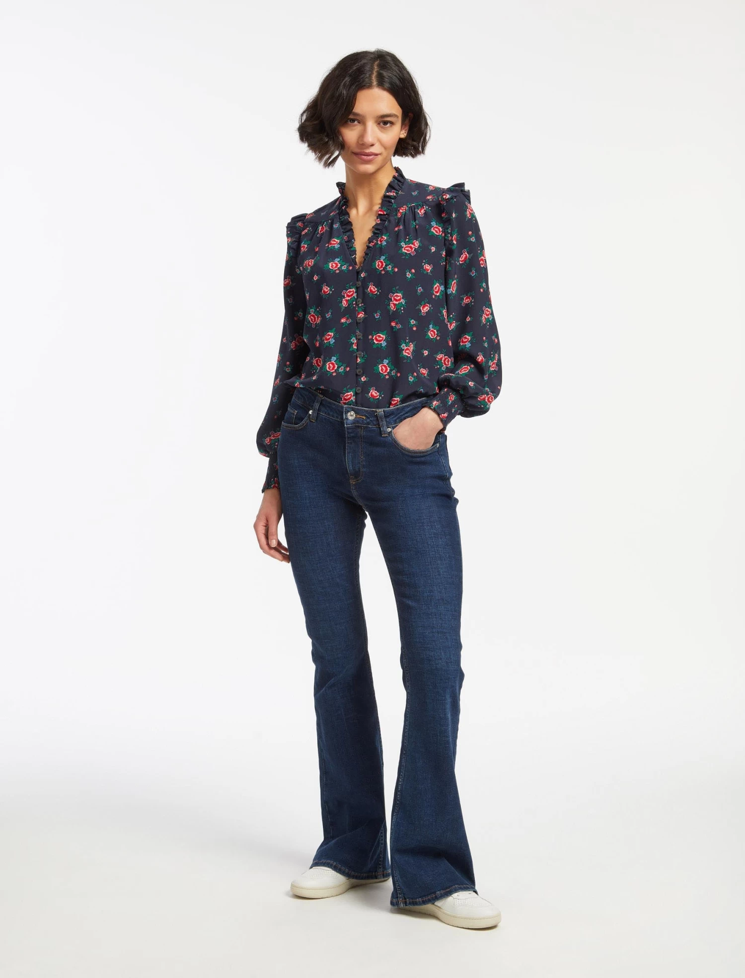 Stella Silk Shirt - Navy Posy Print - Image 4