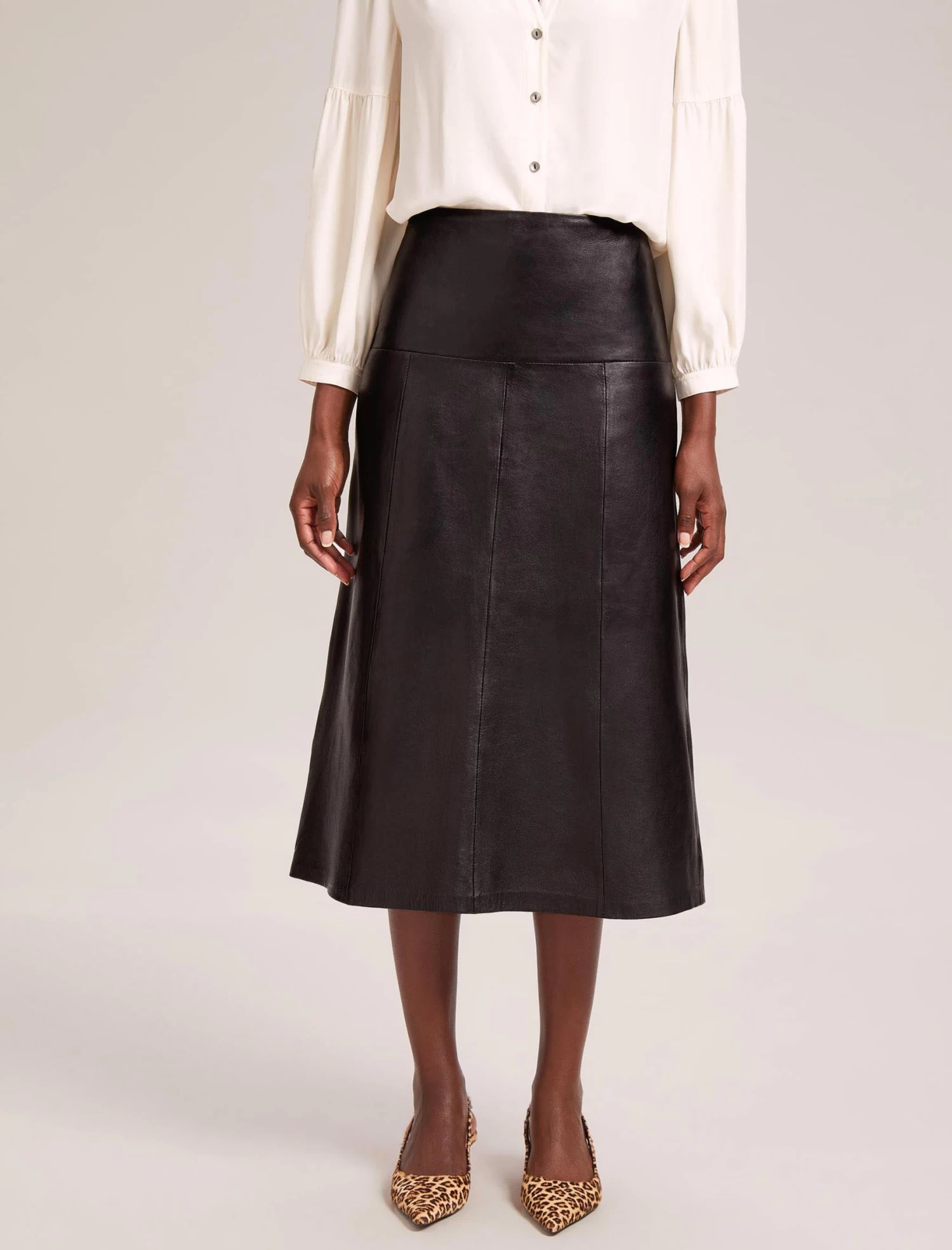 Tiana Leather Midi Skirt - Black - Image 3