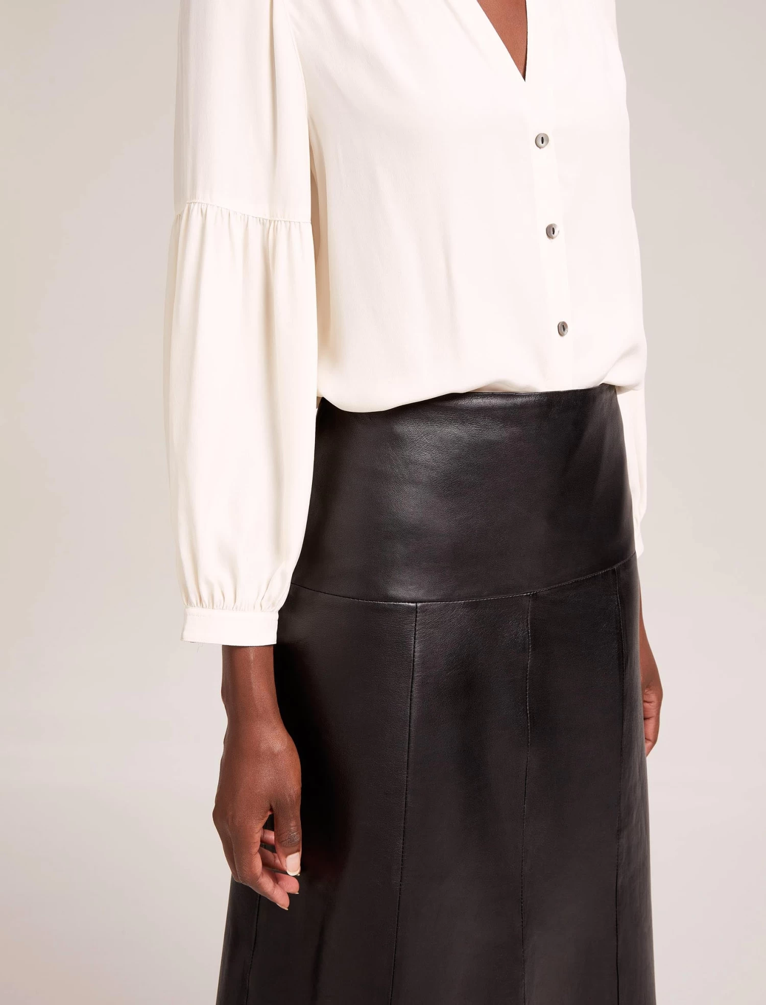 Tiana Leather Midi Skirt - Black - Image 2
