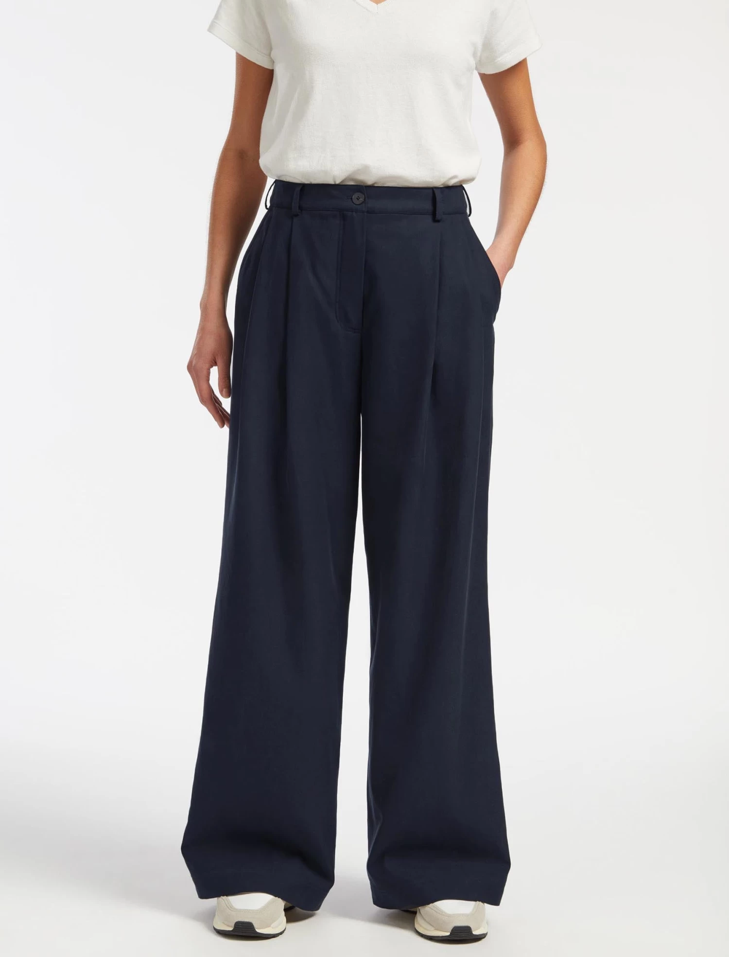 Tamara Cotton Twill Wide Leg Trouser - Navy - Image 3