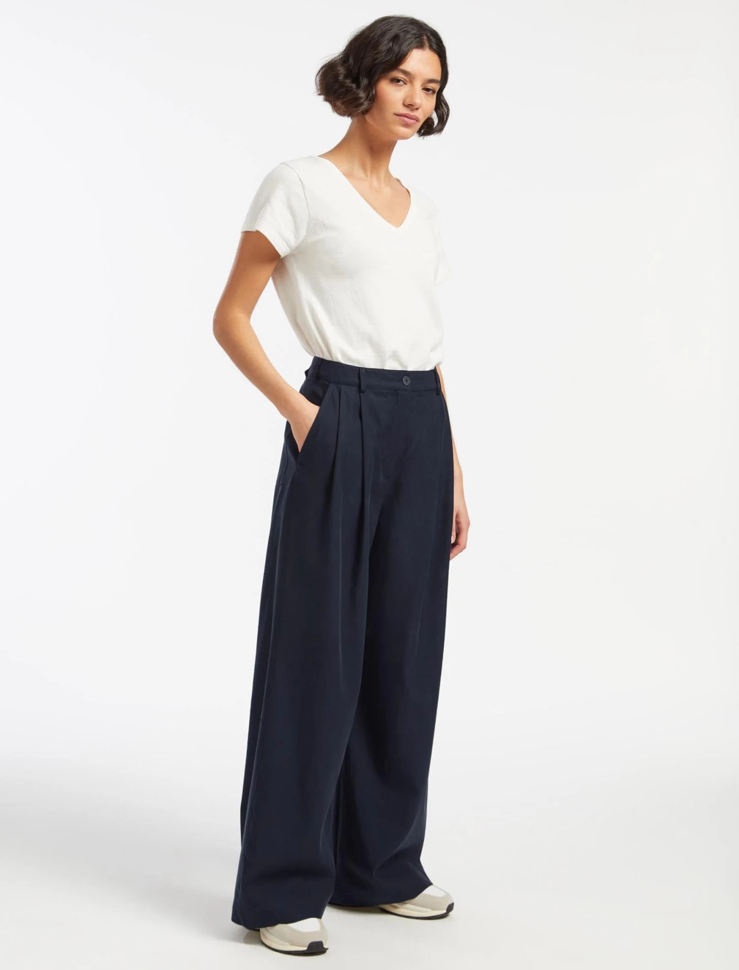 Tamara Cotton Twill Wide Leg Trouser - Navy - Image 5