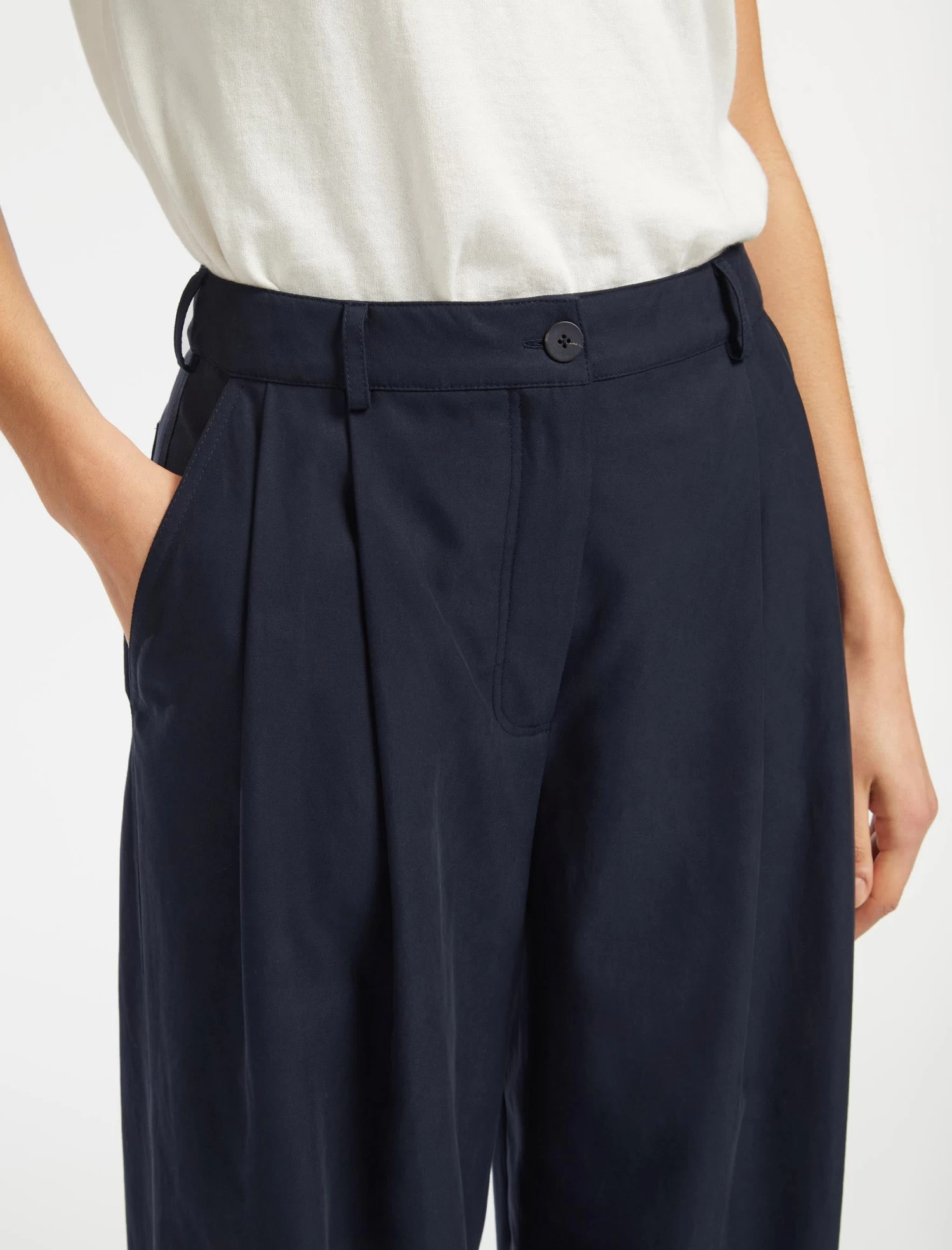 Tamara Cotton Twill Wide Leg Trouser - Navy - Image 6