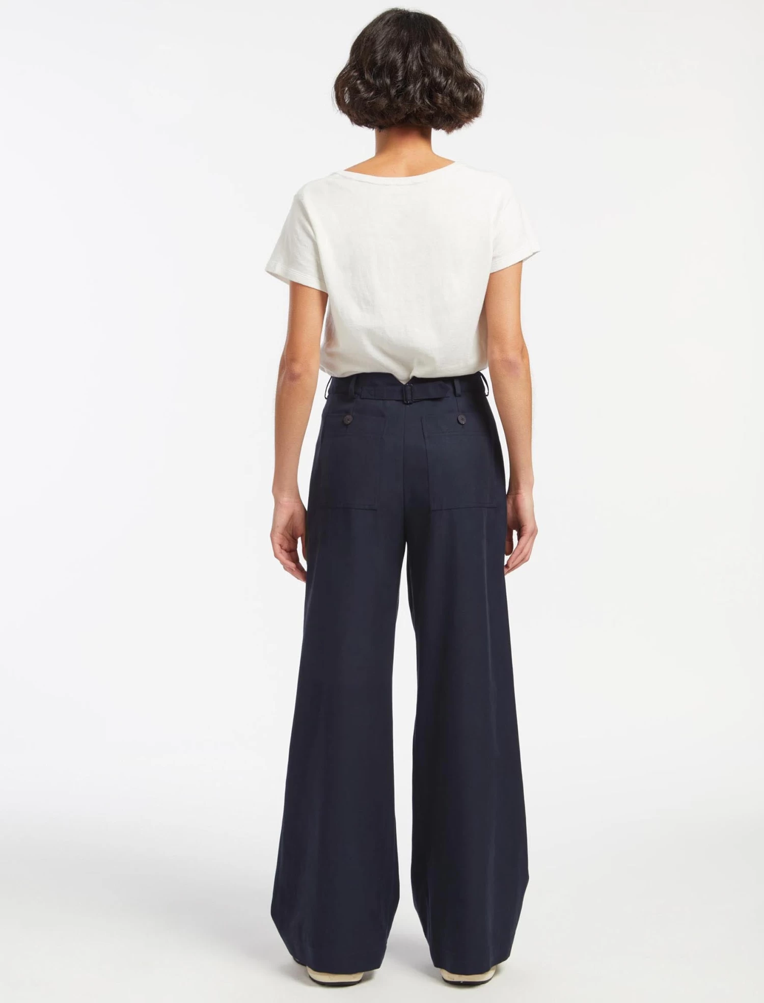 Tamara Cotton Twill Wide Leg Trouser - Navy - Image 2