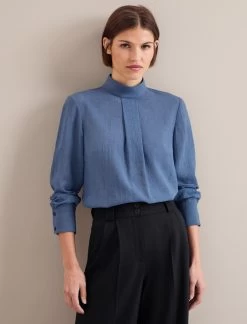 Riley Funnel Neck Blouse - Cornflower Blue