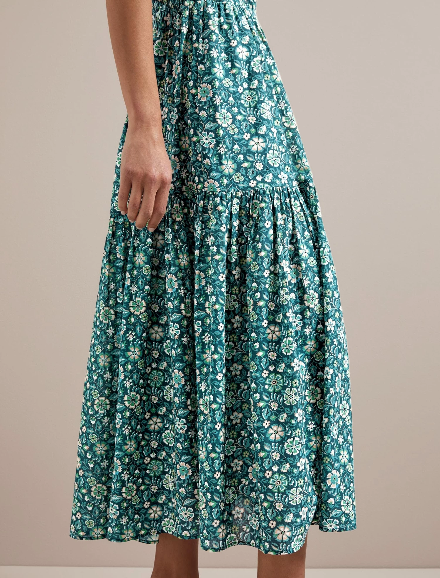 Olive Cotton Blend Midi Dress - Green Ditsy Carnation Print - Image 6