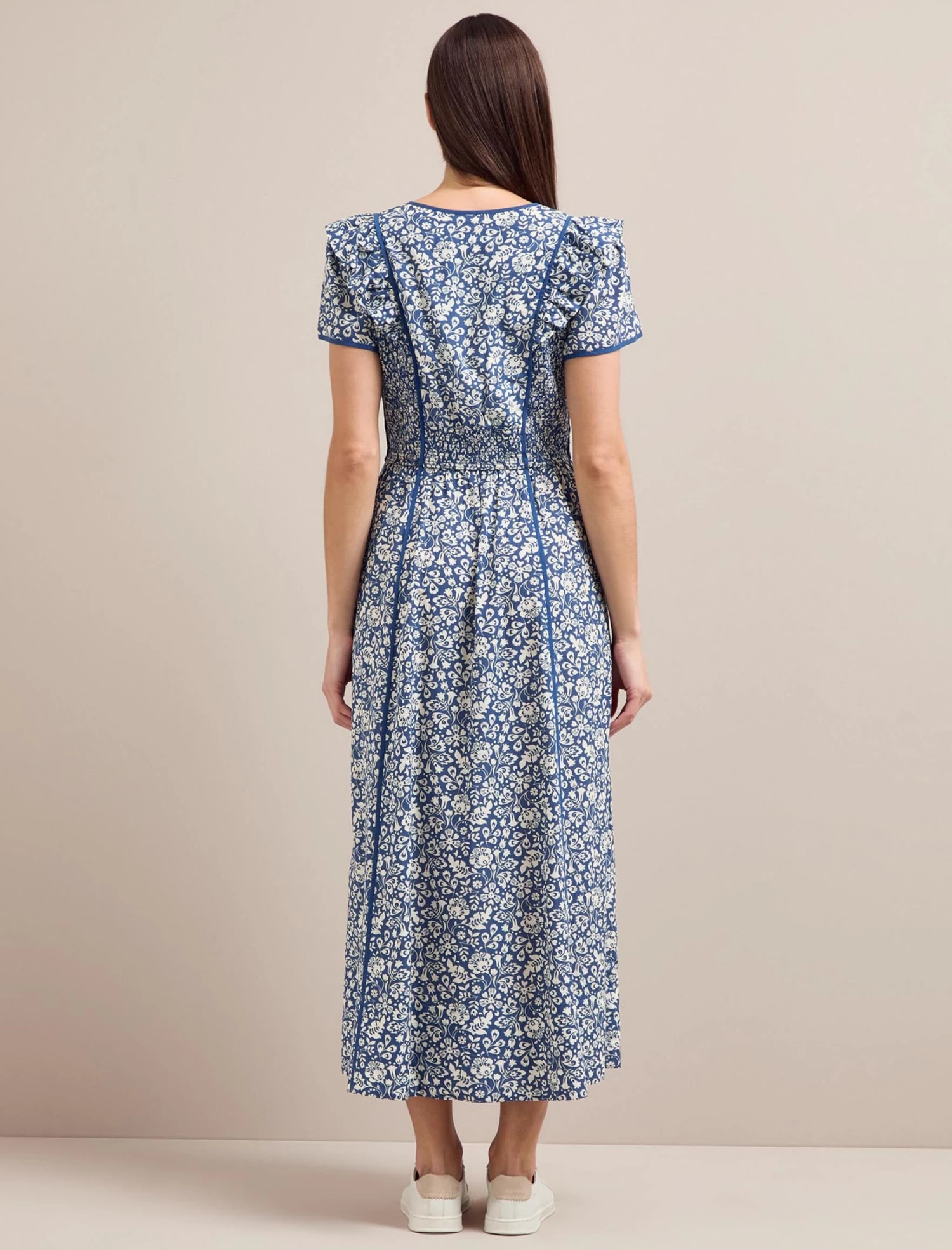 Maeve Cotton Blend Maxi Dress - Blue Mono Floral Print - Image 8