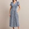 Maeve Cotton Blend Maxi Dress - Blue Mono Floral Print
