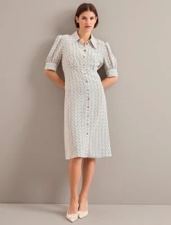 Ivy Silk Dress - Cream Floral Tile Print