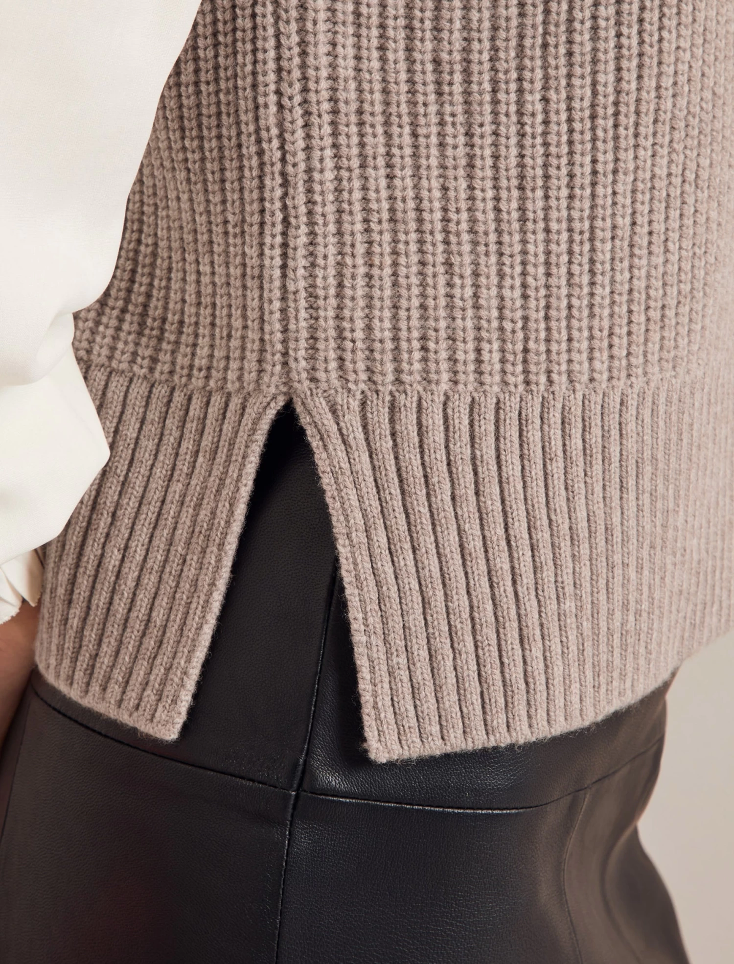 Janie Cashmere Blend Funnel Neck Sleeveless Jumper - Taupe - Image 6