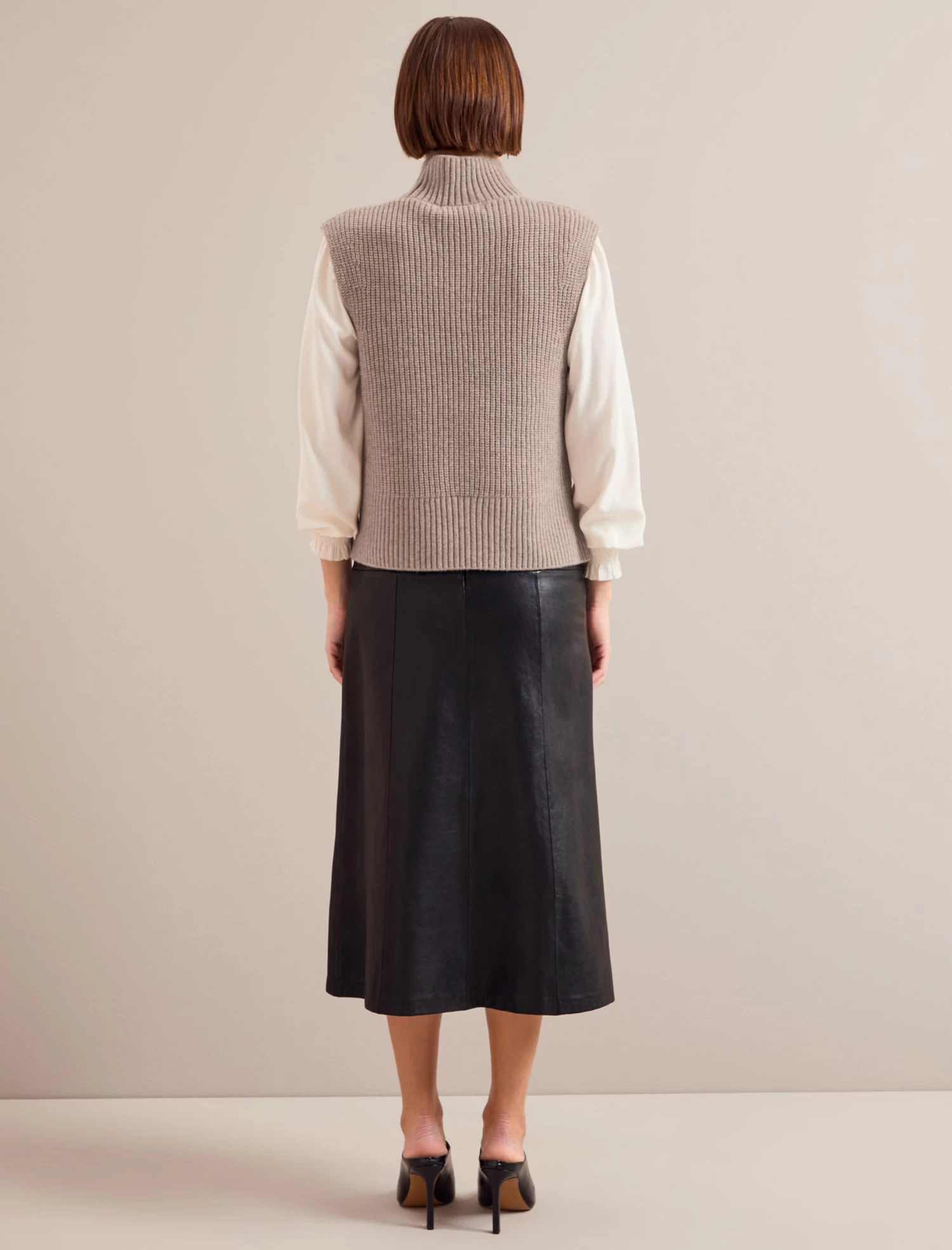 Janie Cashmere Blend Funnel Neck Sleeveless Jumper - Taupe - Image 13